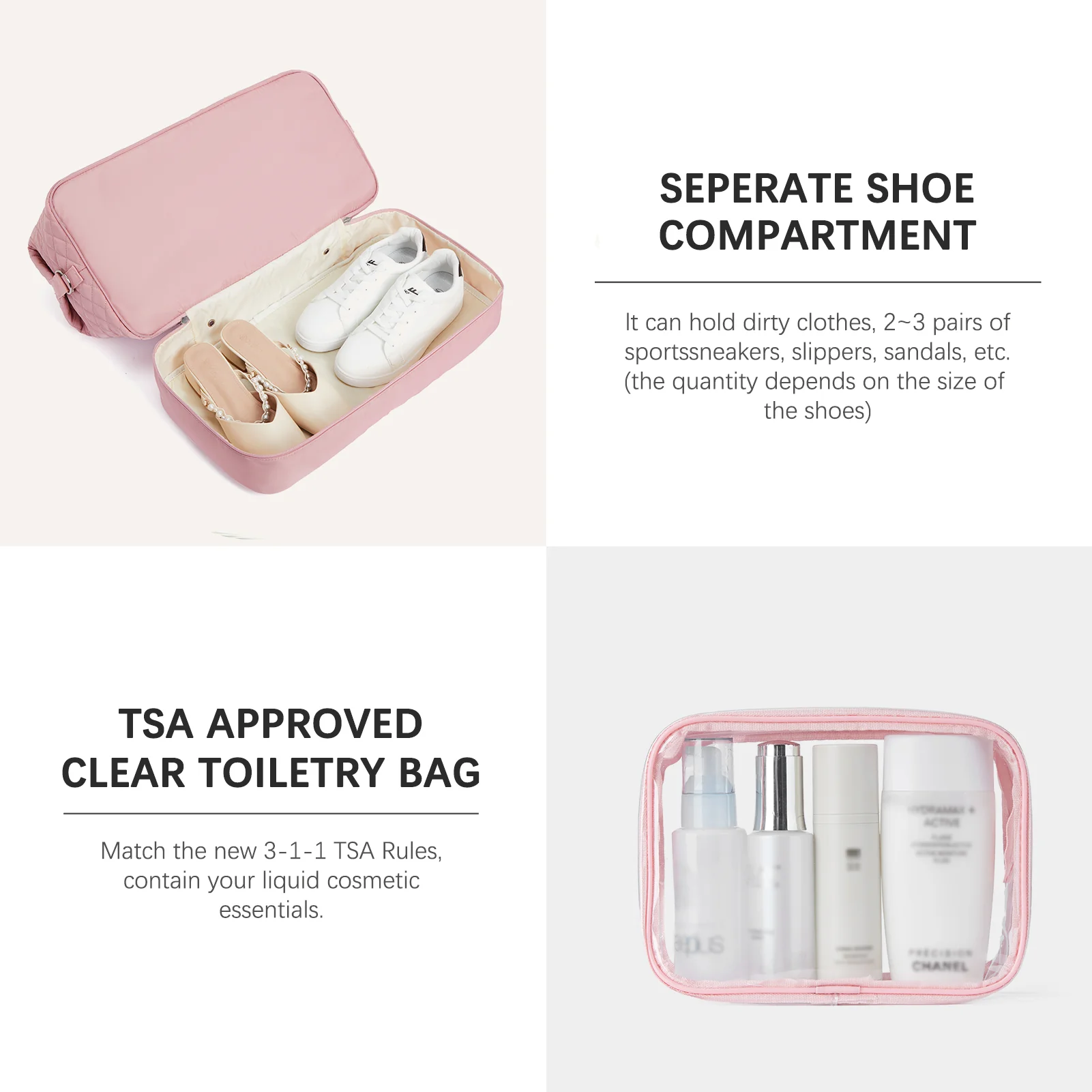 JUDEA Women's Travel Bag with Toiletry Organizer and Shoe Compartment - Image 23
