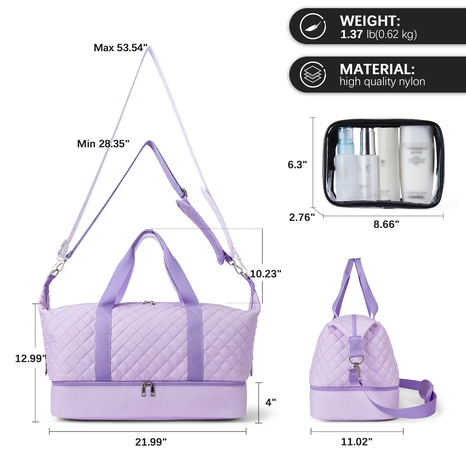 JUDEA Women's Travel Bag with Toiletry Organizer and Shoe Compartment - Image 29