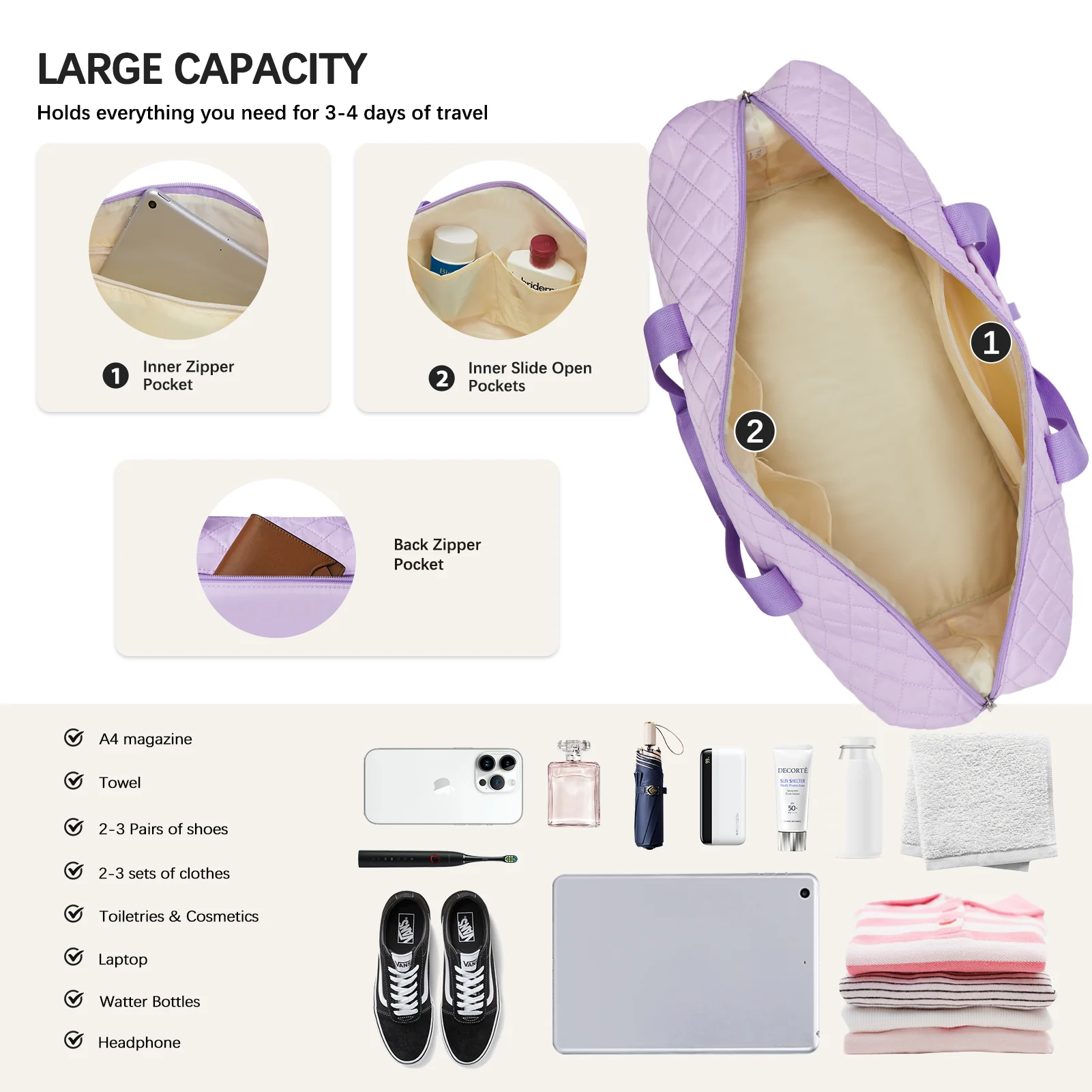 JUDEA Women's Travel Bag with Toiletry Organizer and Shoe Compartment - Image 30