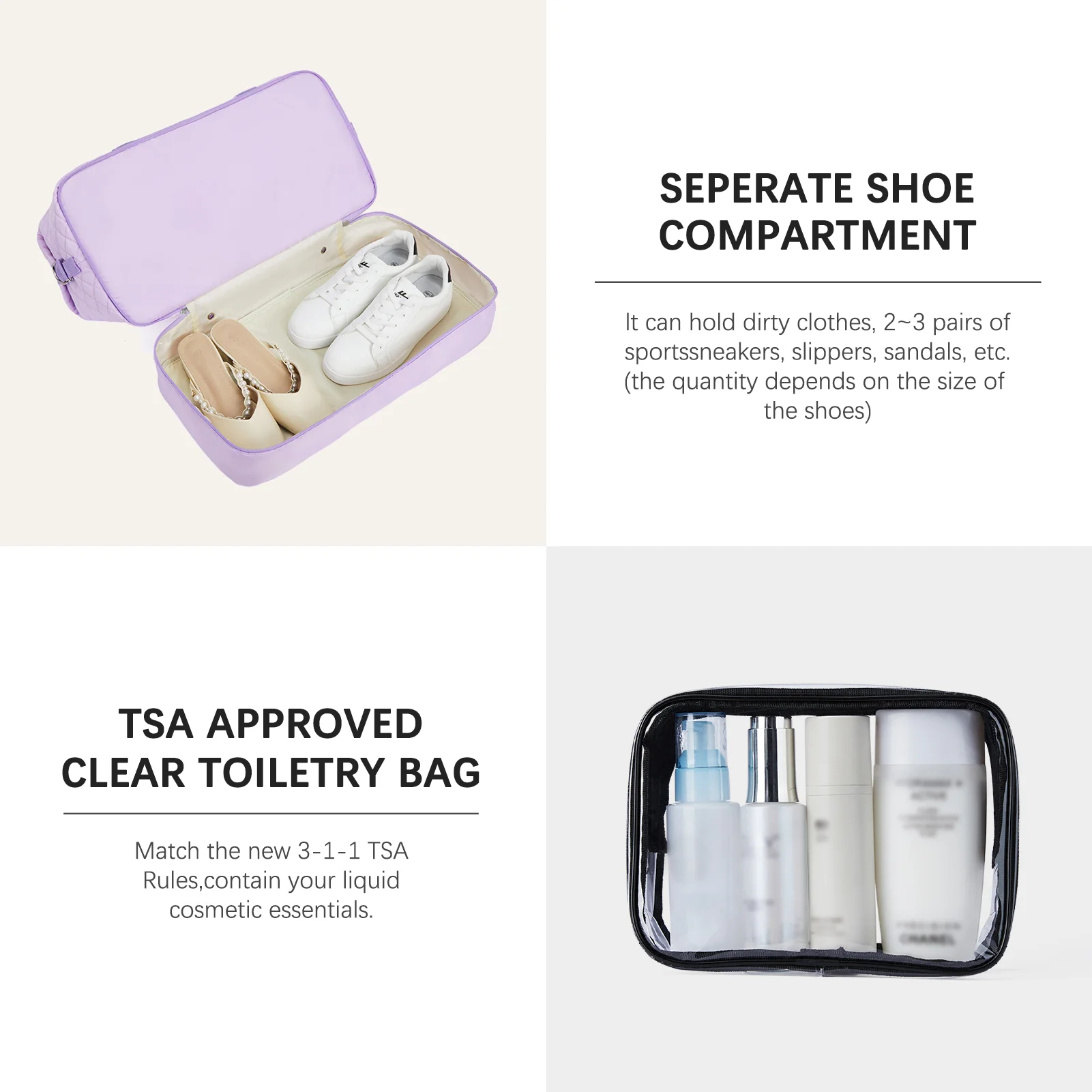 JUDEA Women's Travel Bag with Toiletry Organizer and Shoe Compartment - Image 31