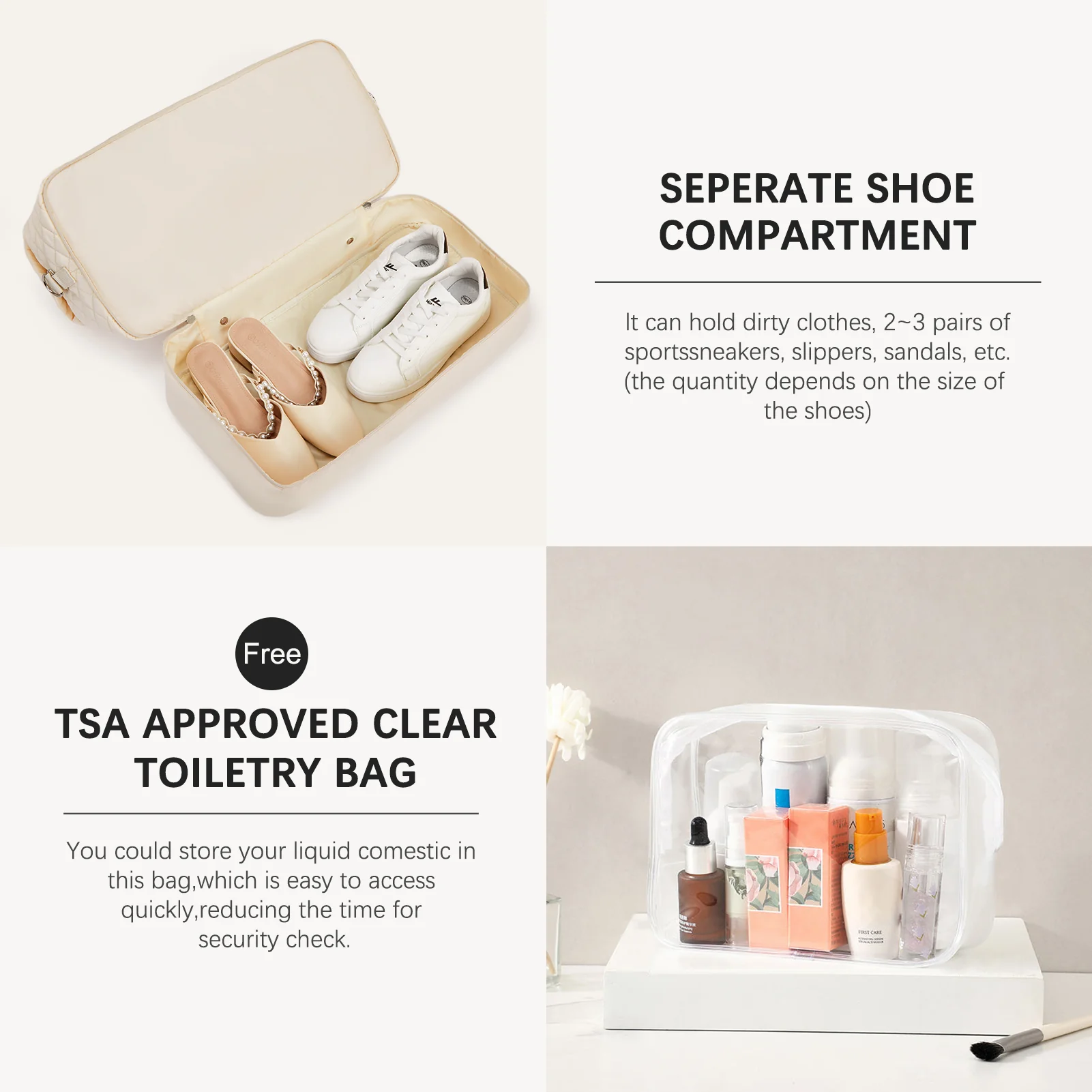 JUDEA Women's Travel Bag with Toiletry Organizer and Shoe Compartment - Image 6