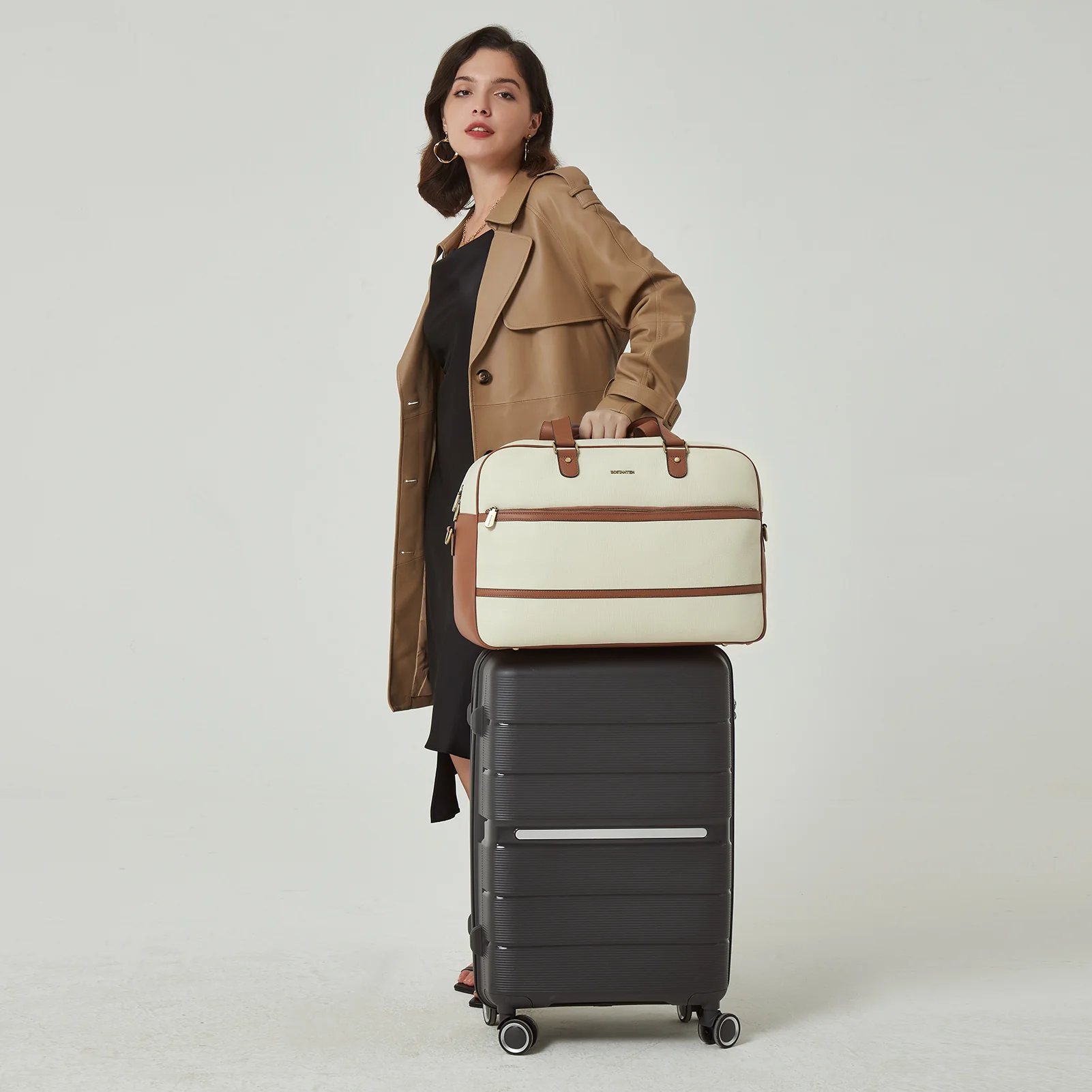 Judea Genuine Leather Overnight Bag Large Duffle with Trolley Sleeve - Image 3