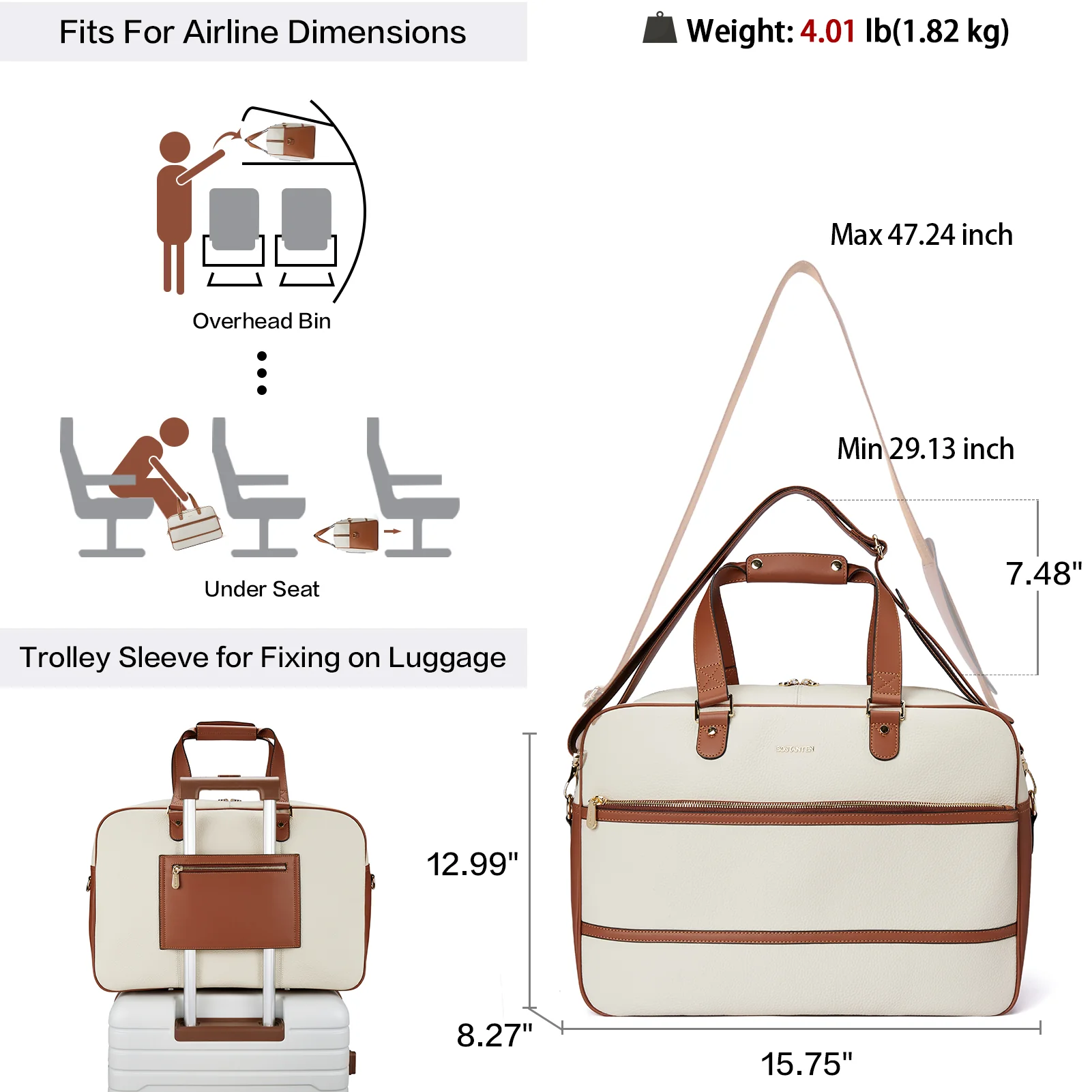 Judea Genuine Leather Overnight Bag Large Duffle with Trolley Sleeve - Image 4