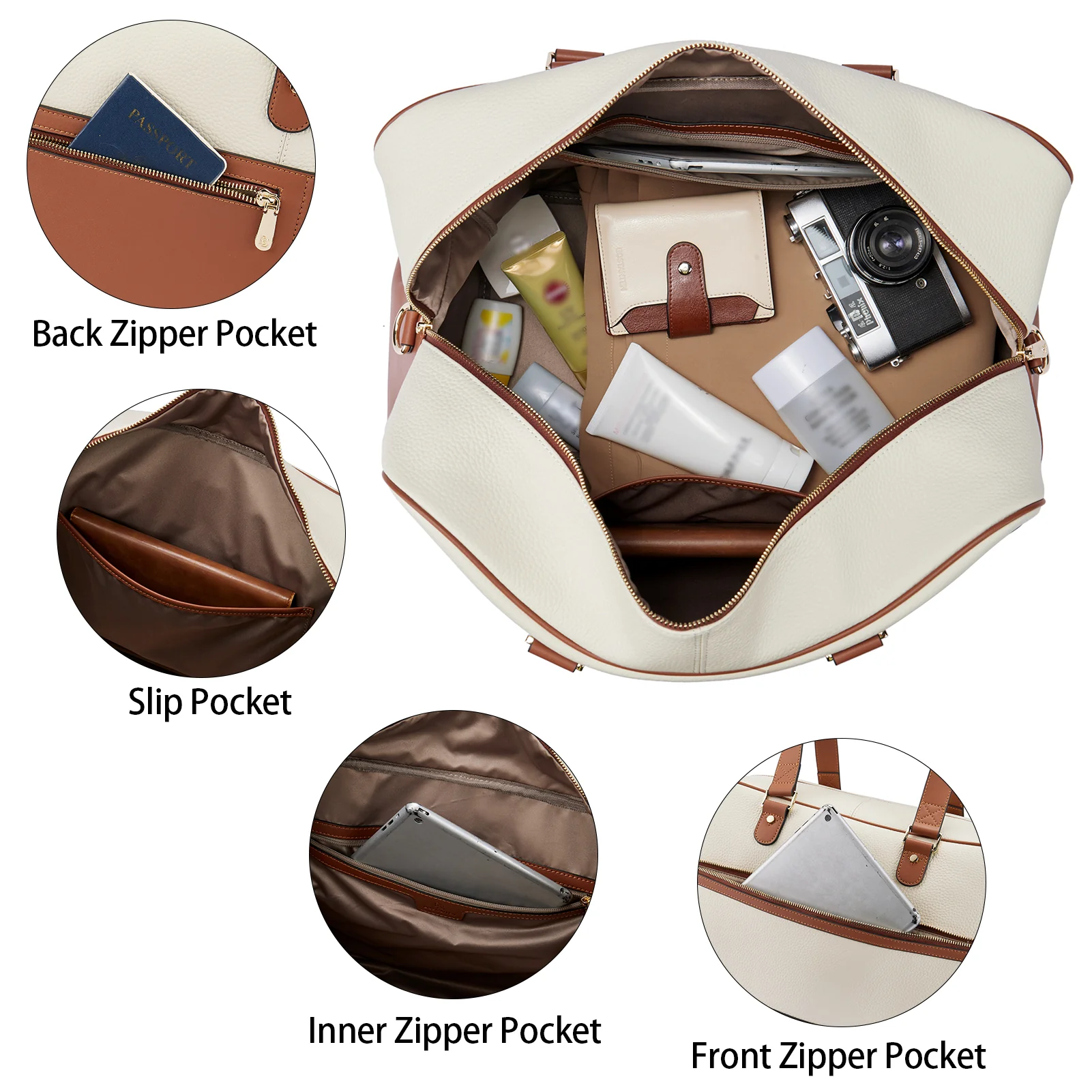 Judea Genuine Leather Overnight Bag Large Duffle with Trolley Sleeve - Image 7
