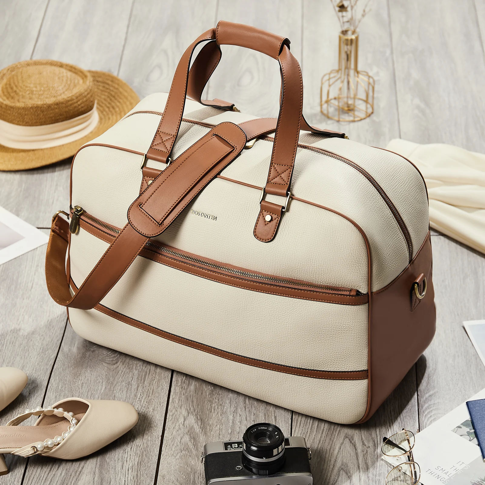 Judea Genuine Leather Overnight Bag Large Duffle with Trolley Sleeve - Image 8