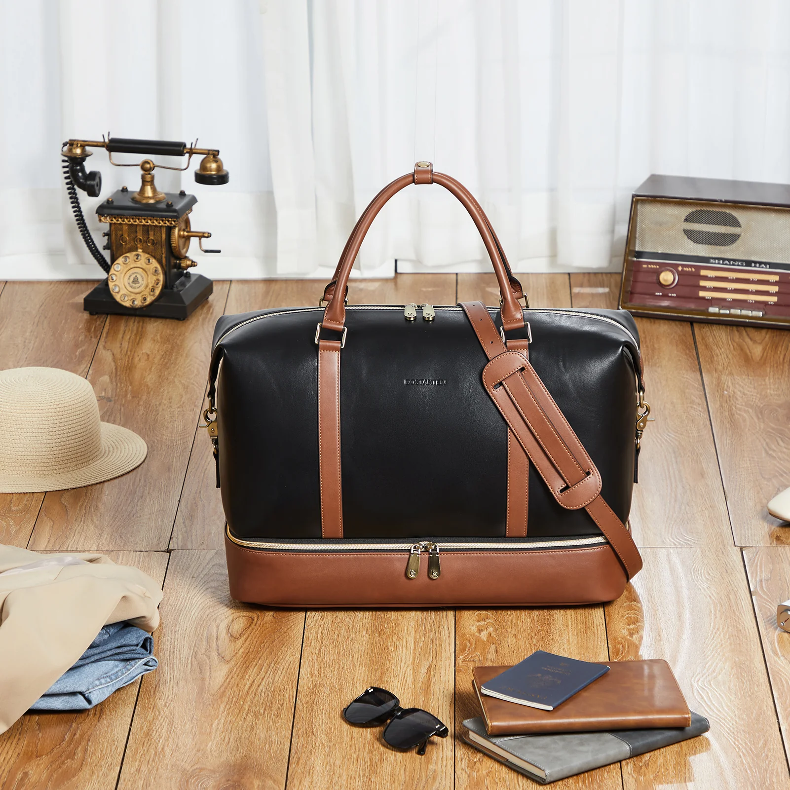 Judea Leather Travel Duffle Bag with Multiple Compartments - Image 10