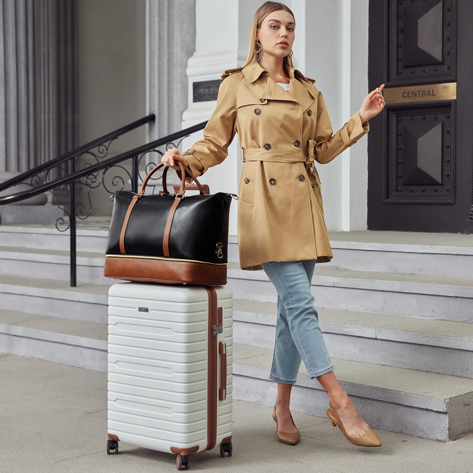 Judea Leather Travel Duffle Bag with Multiple Compartments - Image 11