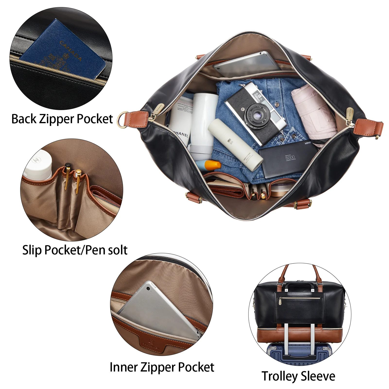 Judea Leather Travel Duffle Bag with Multiple Compartments - Image 15