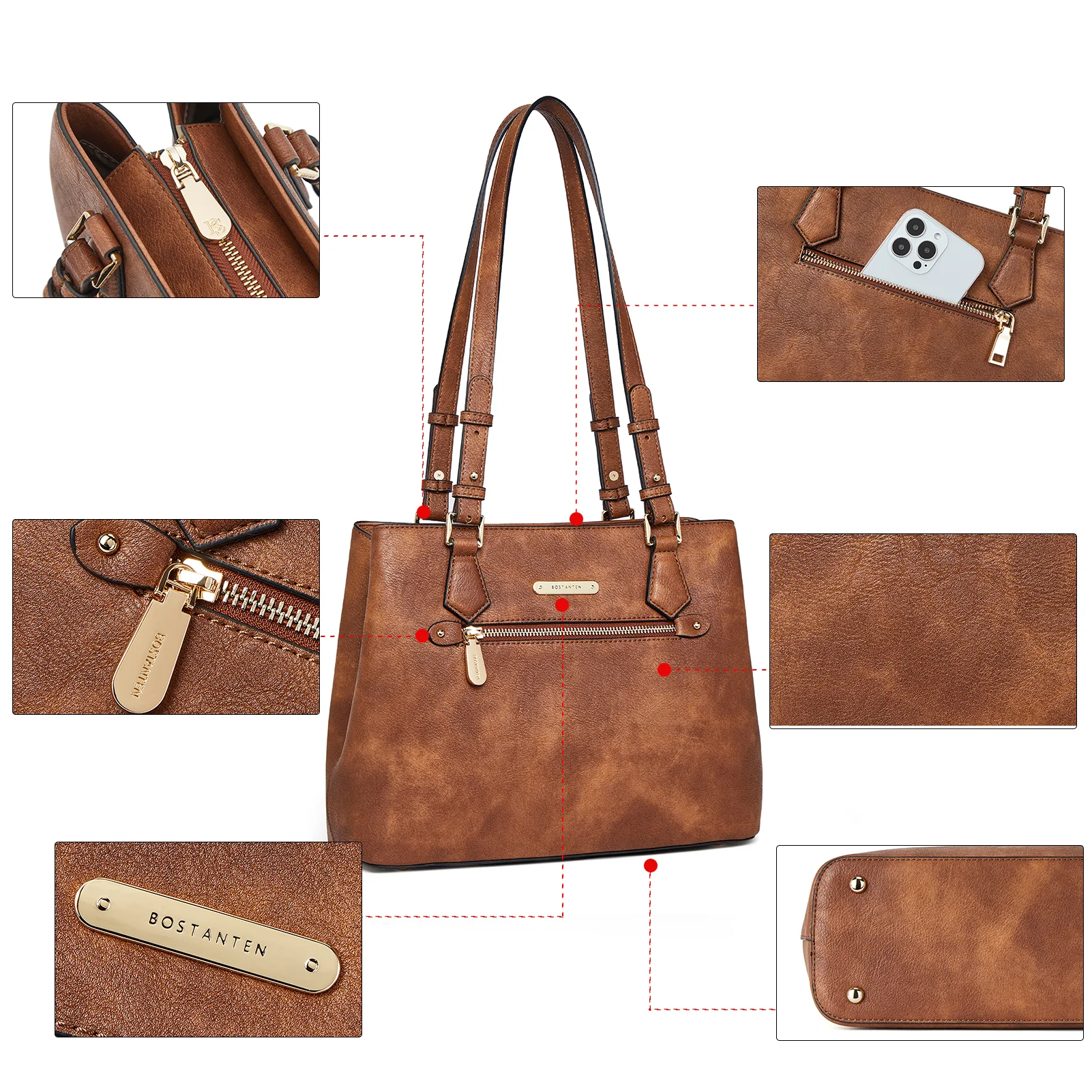 BOSTANTEN Women Handbag Faux Leather Shoulder Bag Soft Designer Top Handle Purses - Image 5
