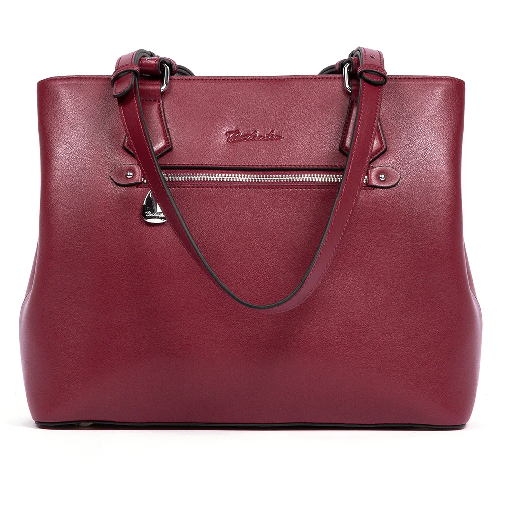 Nevin Structured Leather Shoulder Tote Bag - Front Zipper Pocket - Image 12