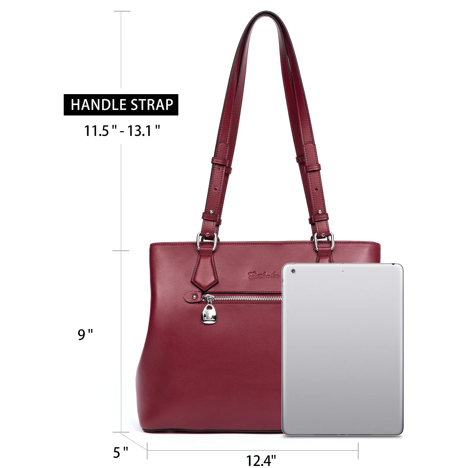 Nevin Structured Leather Shoulder Tote Bag - Front Zipper Pocket - Image 14
