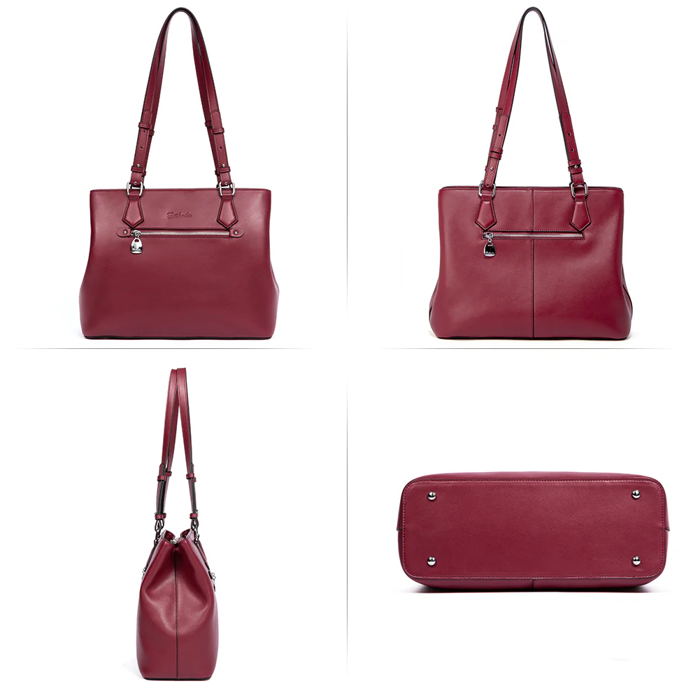 Nevin Structured Leather Shoulder Tote Bag - Front Zipper Pocket - Image 16
