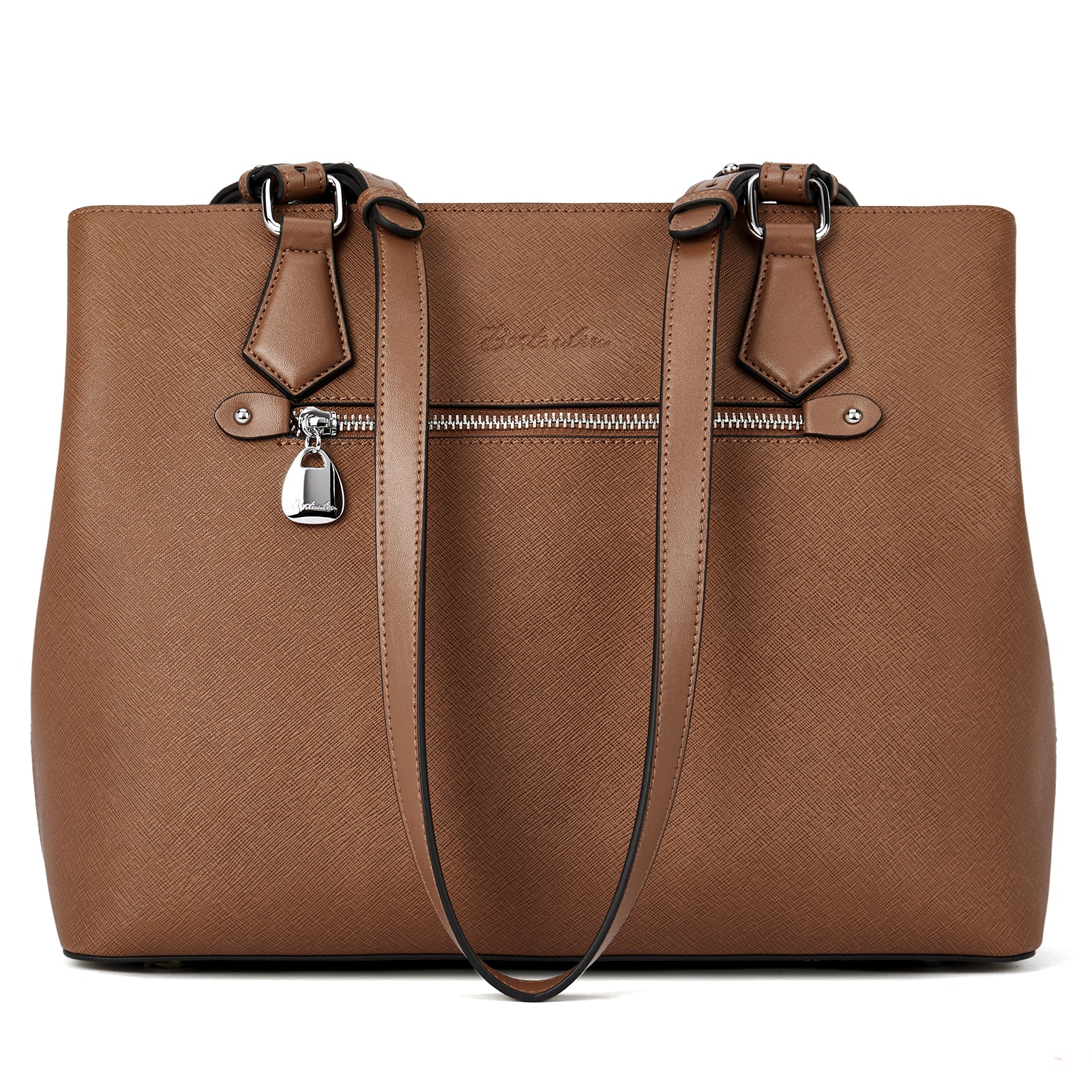 Nevin Structured Leather Shoulder Tote Bag - Front Zipper Pocket - Image 19
