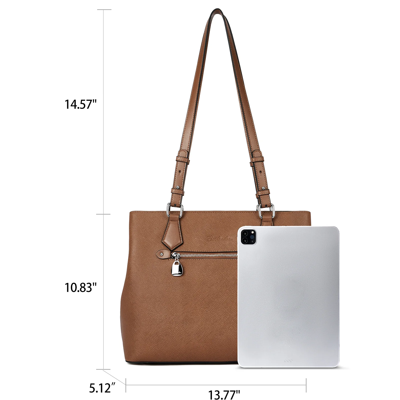 Nevin Structured Leather Shoulder Tote Bag - Front Zipper Pocket - Image 21