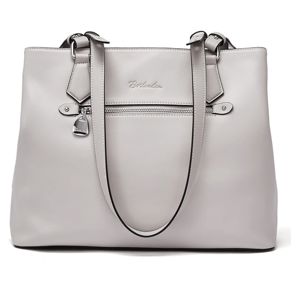 Nevin Structured Leather Shoulder Tote Bag - Front Zipper Pocket - Image 25