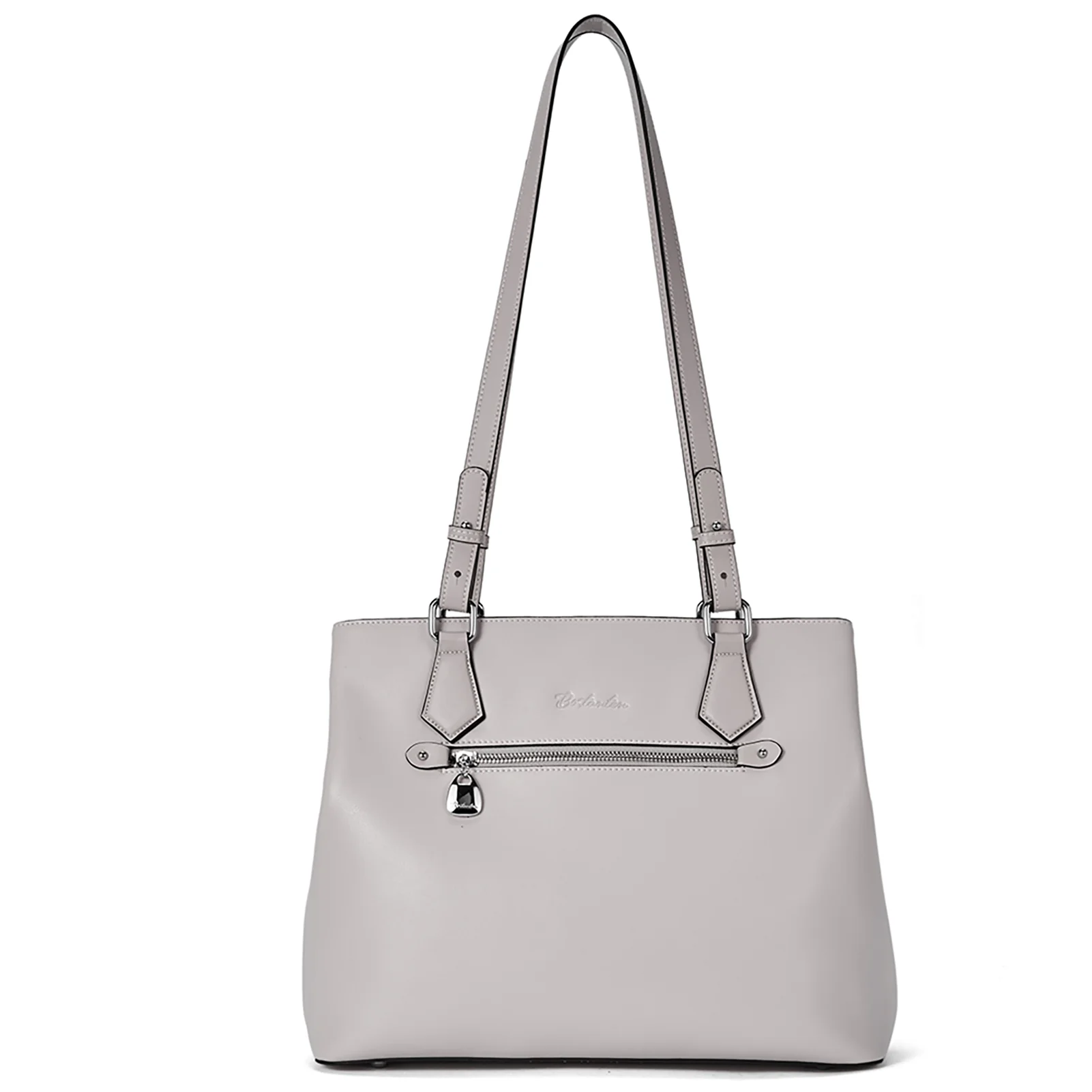 Nevin Structured Leather Shoulder Tote Bag - Front Zipper Pocket - Image 26