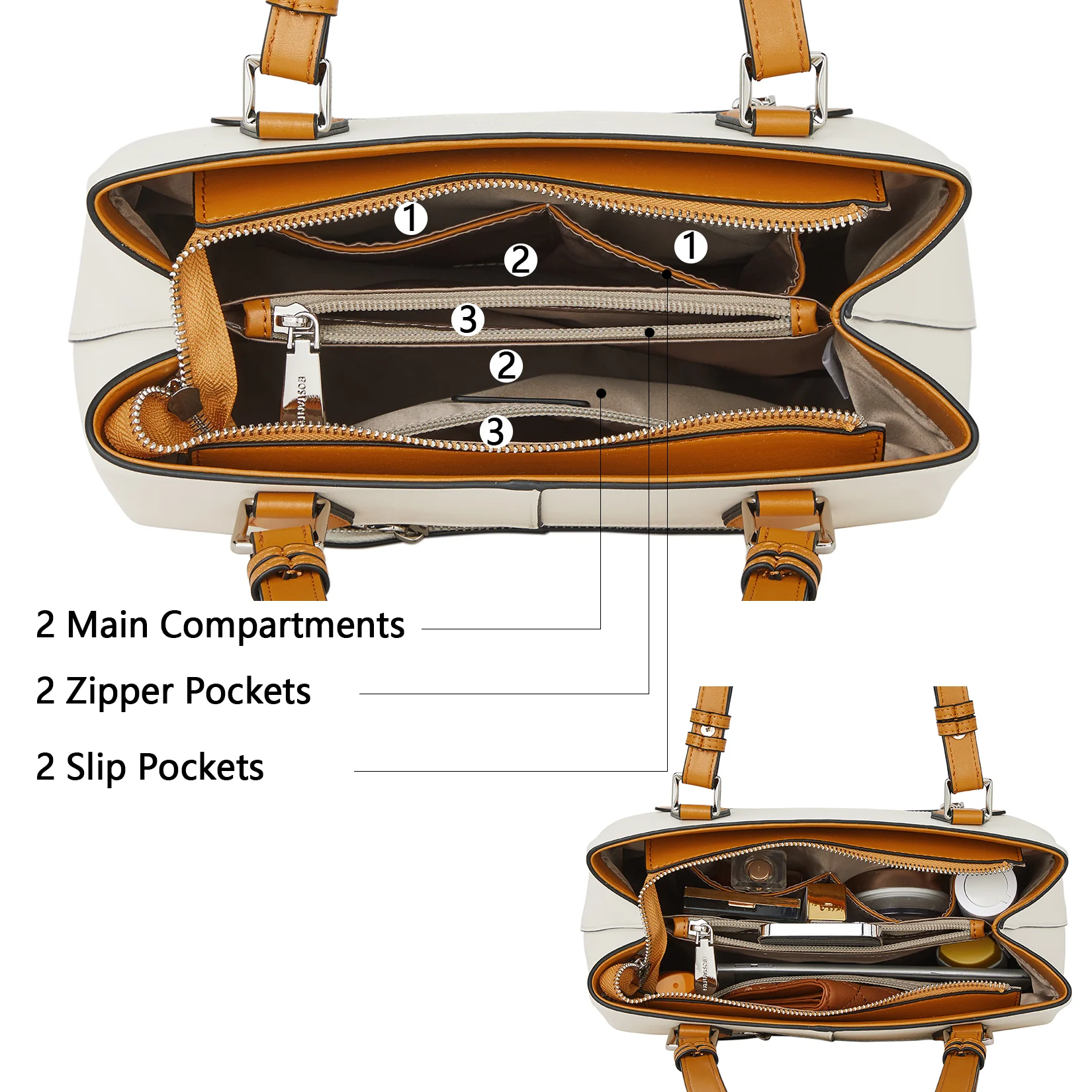 Nevin Structured Leather Shoulder Tote Bag - Front Zipper Pocket - Image 3