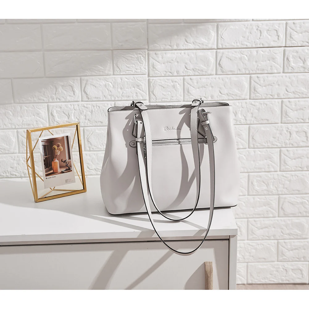 Nevin Structured Leather Shoulder Tote Bag - Front Zipper Pocket - Image 30