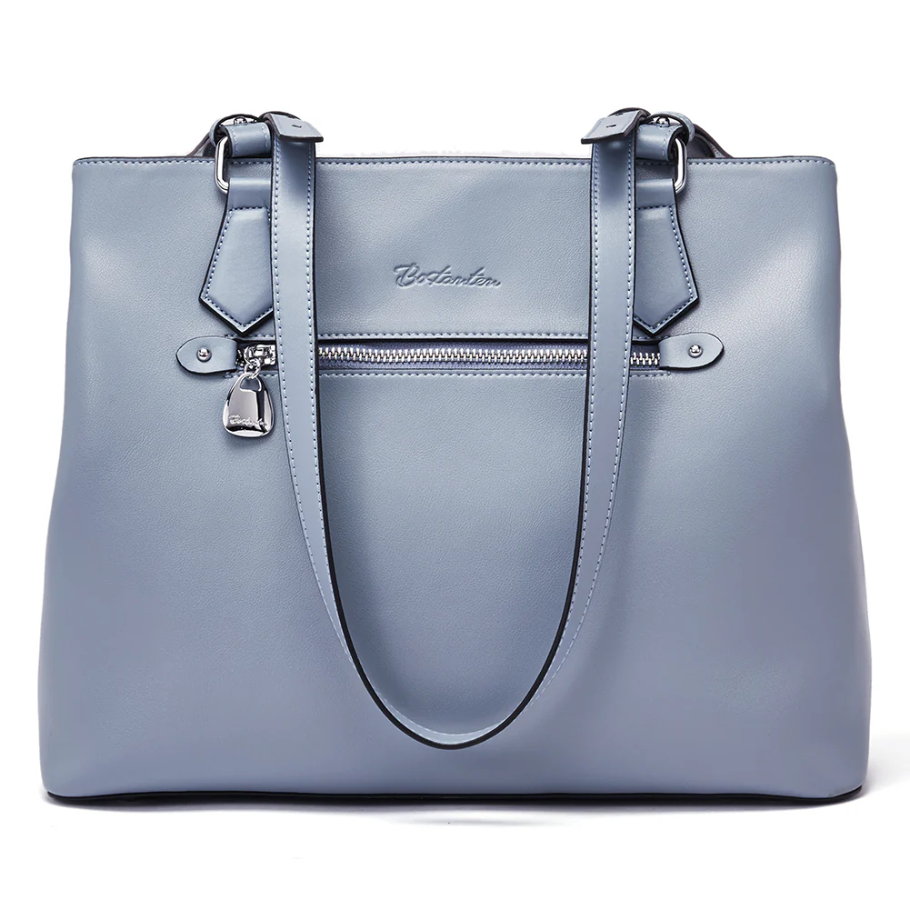 Nevin Structured Leather Shoulder Tote Bag - Front Zipper Pocket - Image 31