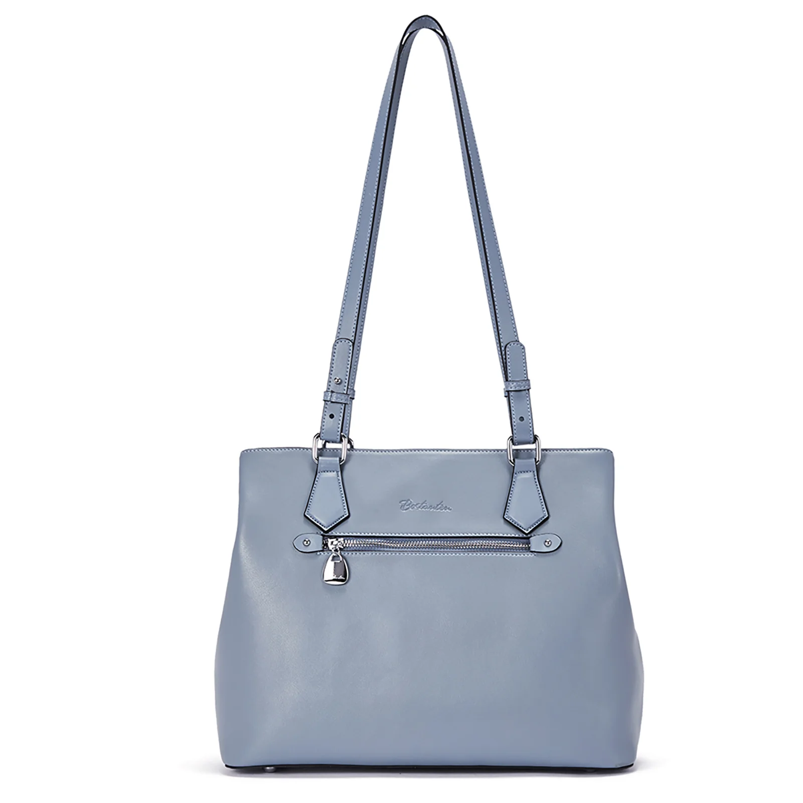 Nevin Structured Leather Shoulder Tote Bag - Front Zipper Pocket - Image 35