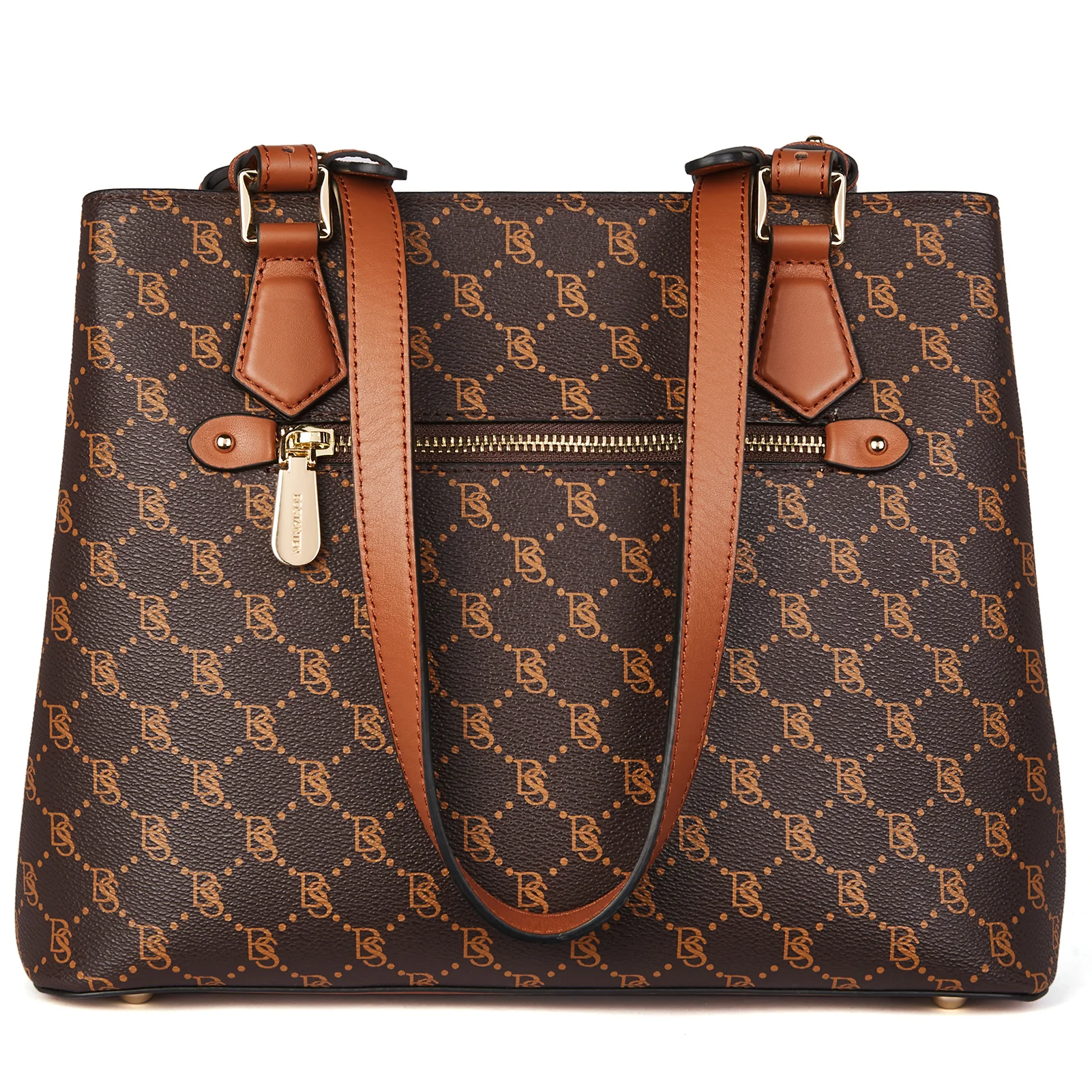 Nevin Structured Leather Shoulder Tote Bag - Front Zipper Pocket - Image 37