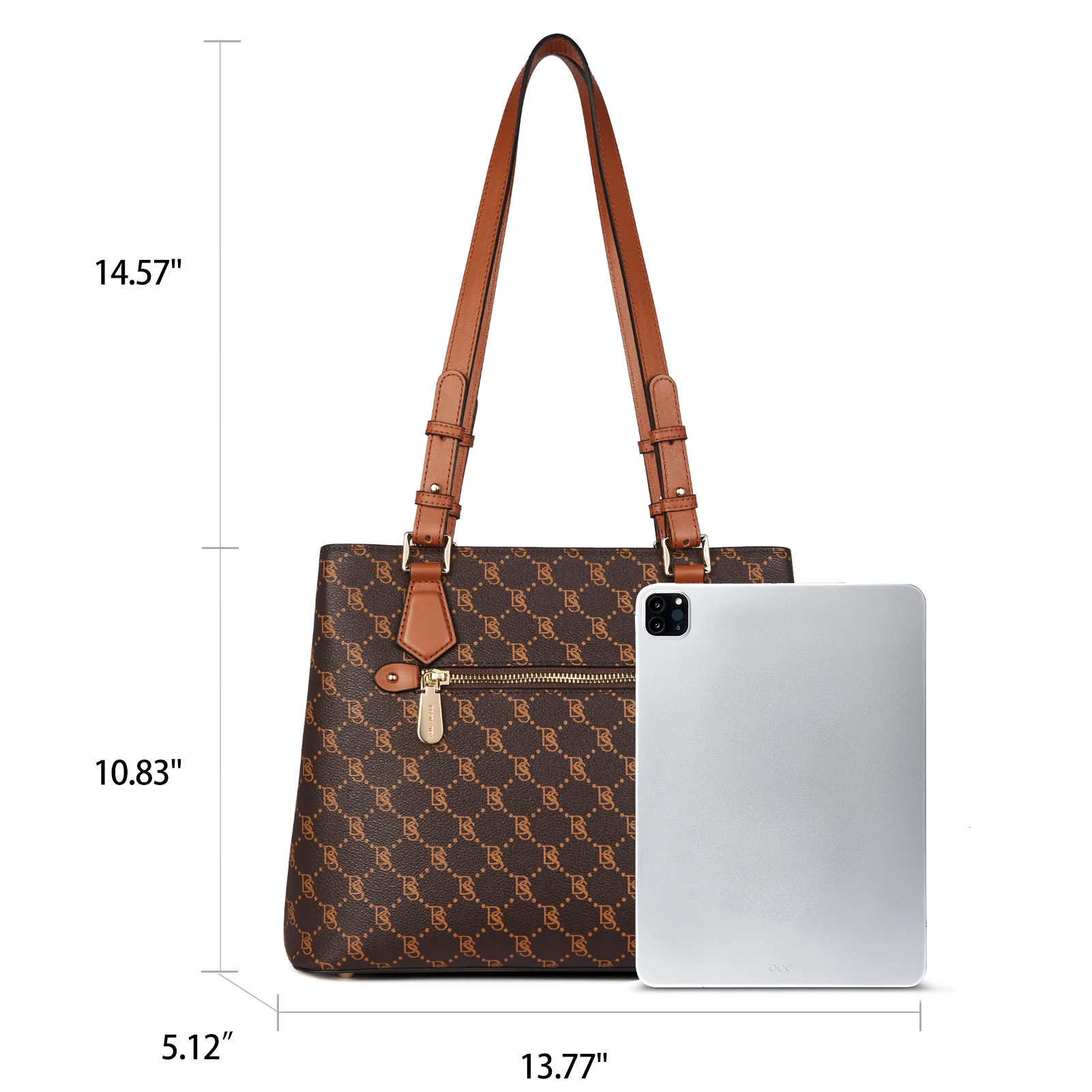 Nevin Structured Leather Shoulder Tote Bag - Front Zipper Pocket - Image 38