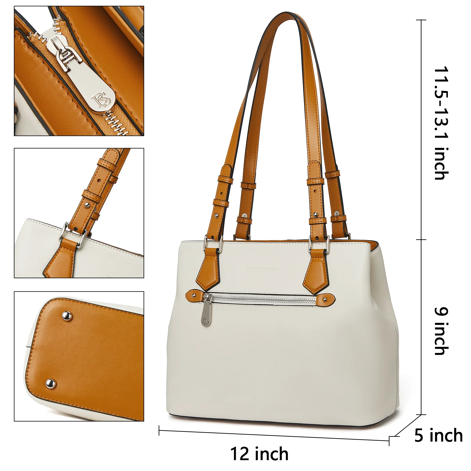 Nevin Structured Leather Shoulder Tote Bag - Front Zipper Pocket - Image 4