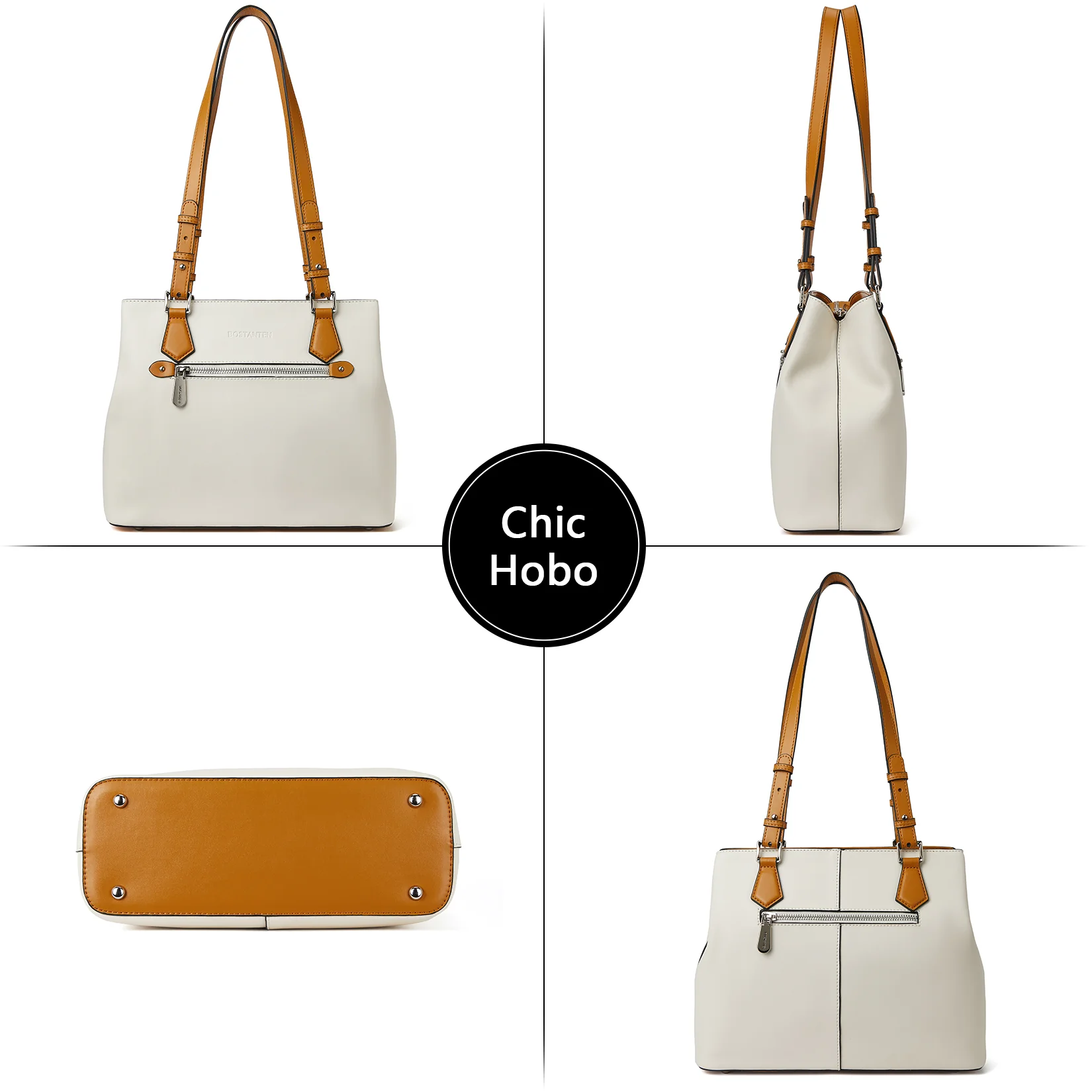Nevin Structured Leather Shoulder Tote Bag - Front Zipper Pocket - Image 5