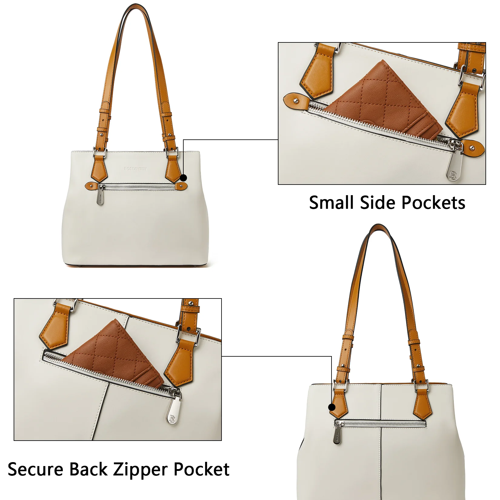 Nevin Structured Leather Shoulder Tote Bag - Front Zipper Pocket - Image 6