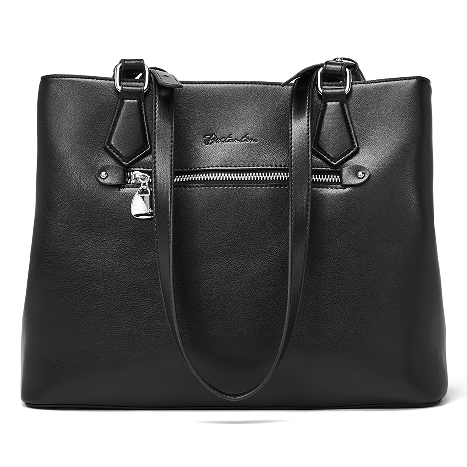 Nevin Structured Leather Shoulder Tote Bag - Front Zipper Pocket - Image 7