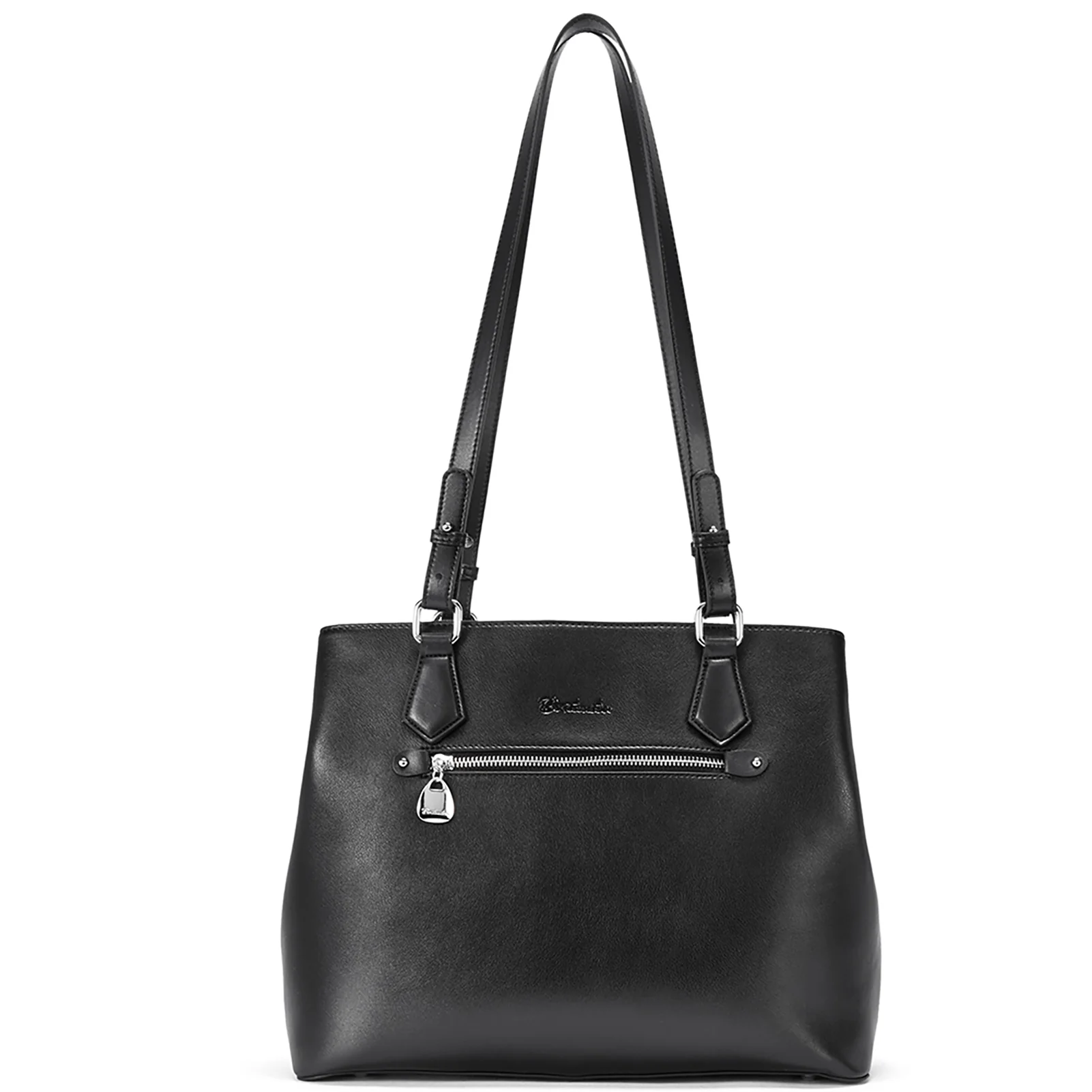 Nevin Structured Leather Shoulder Tote Bag - Front Zipper Pocket - Image 9