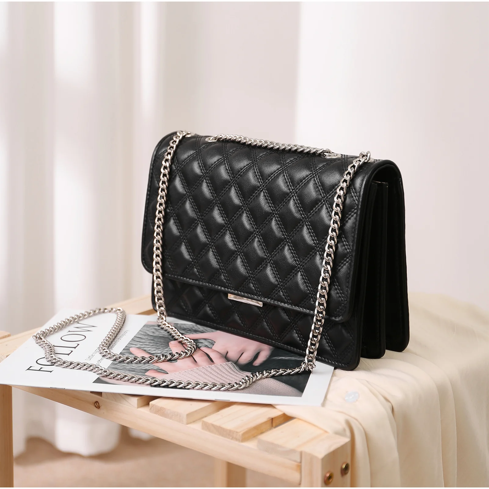 BOSTANTEN Women Handbags Designer Lambskin Leather Quilted Purses Crossbody Shoulder Bag with Chain Strap - Image 2