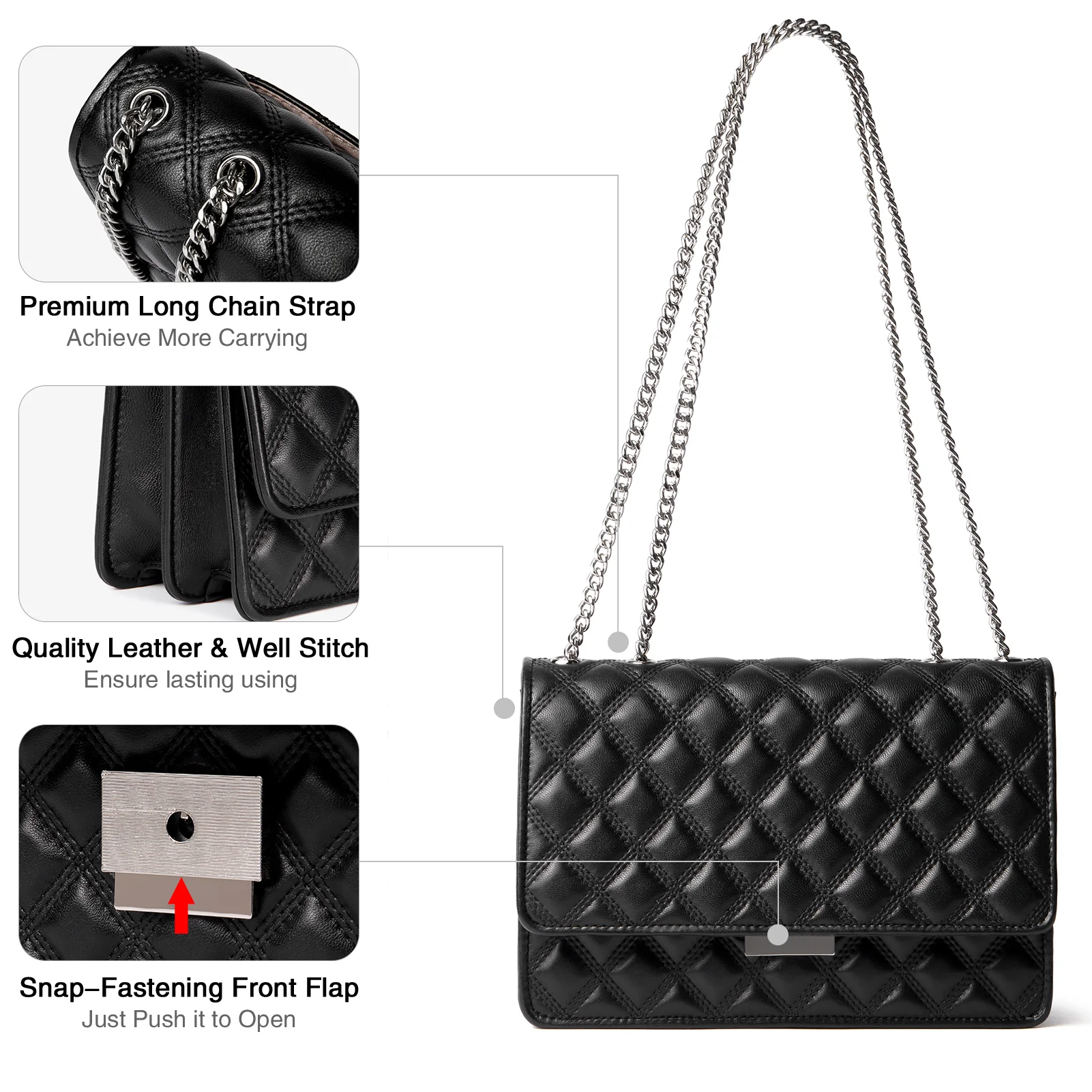 BOSTANTEN Women Handbags Designer Lambskin Leather Quilted Purses Crossbody Shoulder Bag with Chain Strap - Image 5