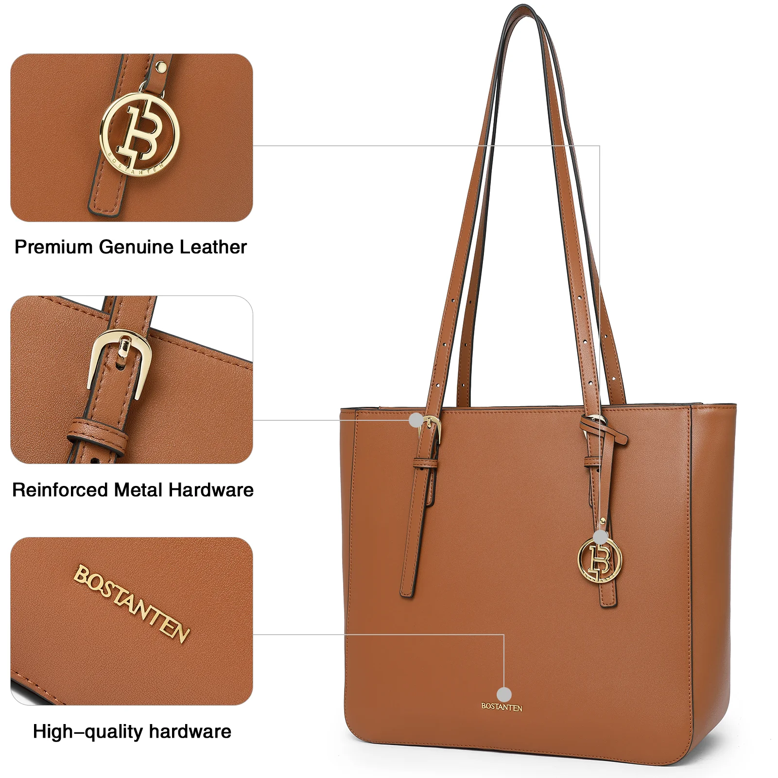 BOSTANTEN Women Handbags Genuine Leather Designer Tote Bags Work Shoulder Large Purses for Women - Image 11