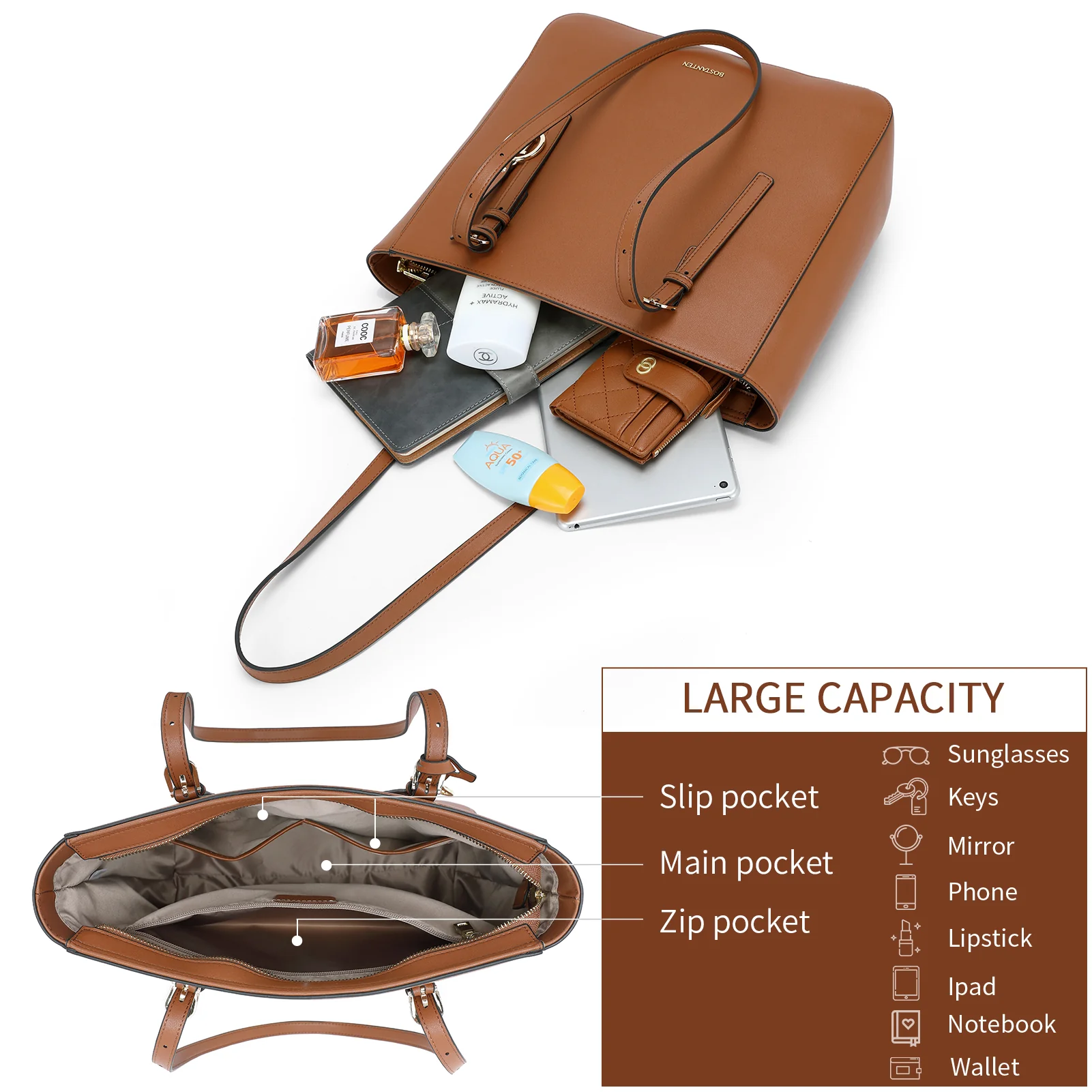 BOSTANTEN Women Handbags Genuine Leather Designer Tote Bags Work Shoulder Large Purses for Women - Image 12