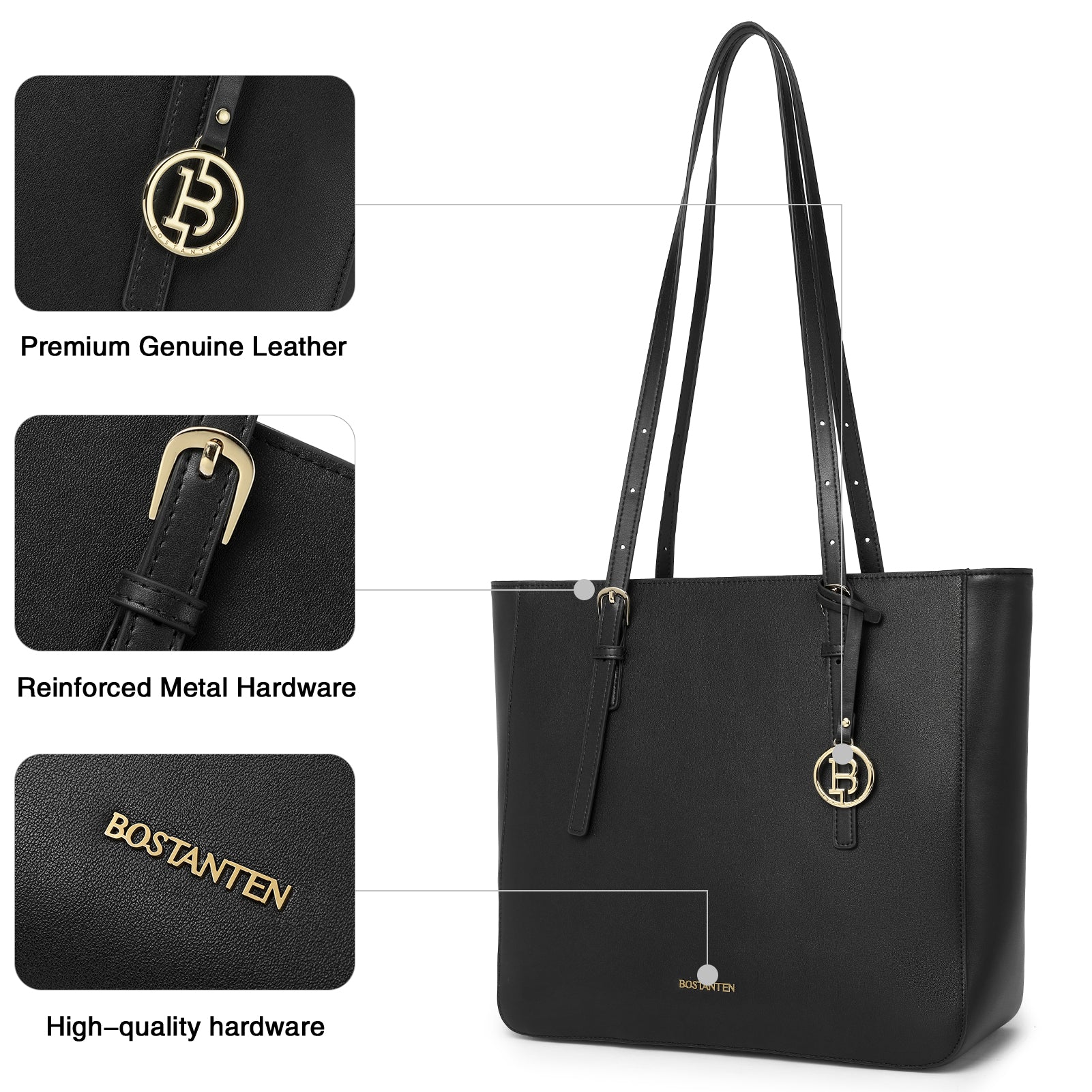 BOSTANTEN Women Handbags Genuine Leather Designer Tote Bags Work Shoulder Large Purses for Women - Image 5