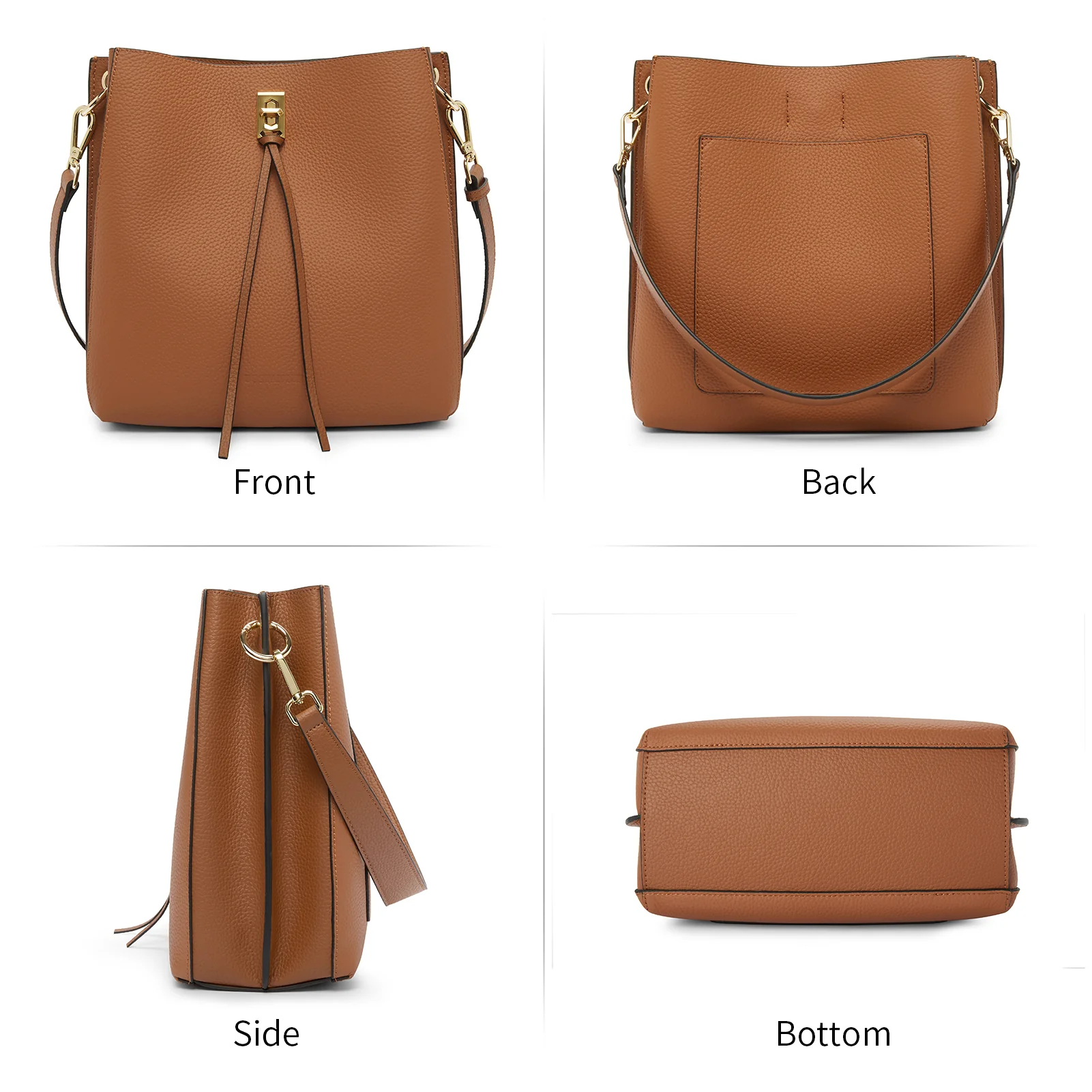 Lotty Tasseled Grained Leather Medium Bucket Bag - Image 13