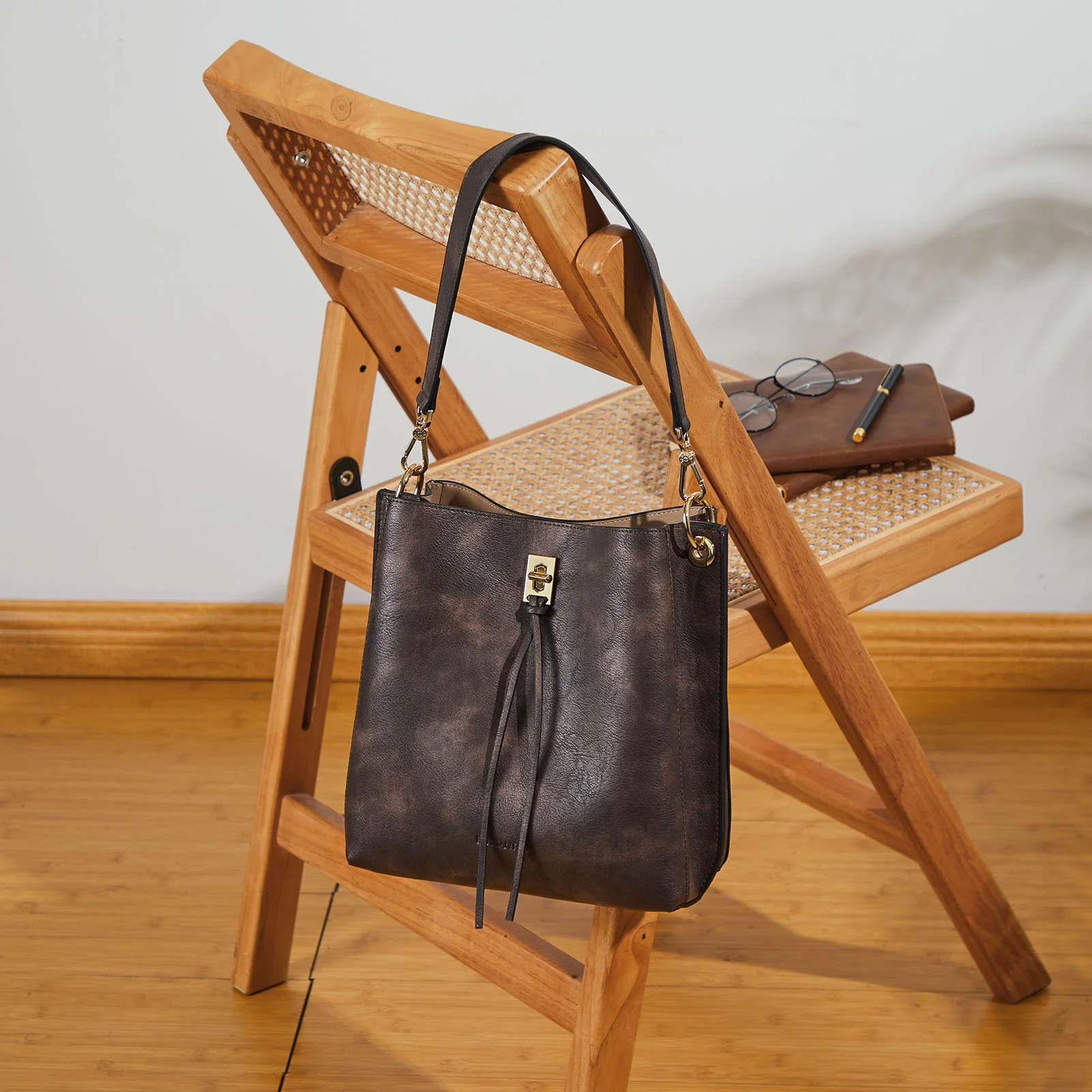 Lotty Tasseled Grained Leather Medium Bucket Bag - Image 16