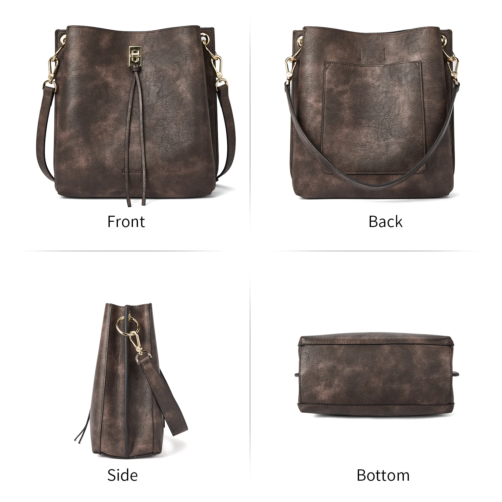 Lotty Tasseled Grained Leather Medium Bucket Bag - Image 21