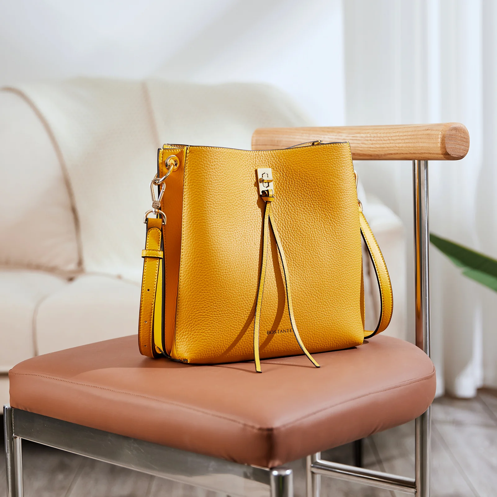 Lotty Tasseled Grained Leather Medium Bucket Bag - Image 28