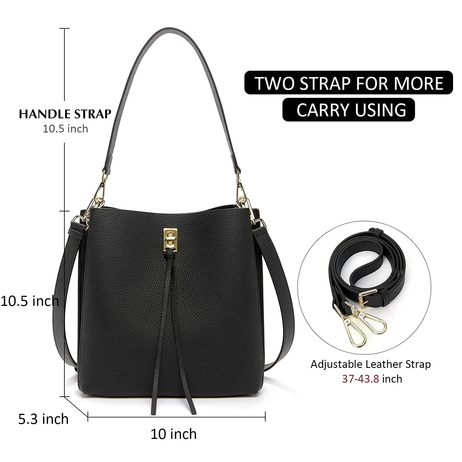 Lotty Tasseled Grained Leather Medium Bucket Bag - Image 4
