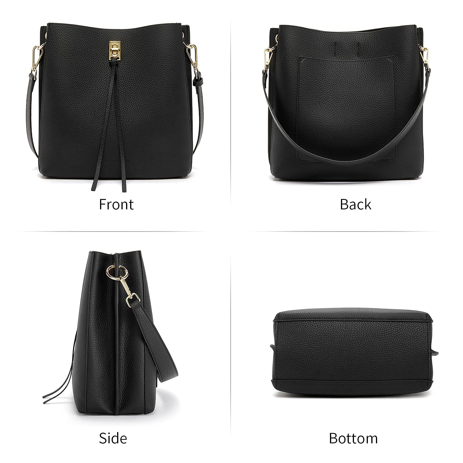 Lotty Tasseled Grained Leather Medium Bucket Bag - Image 6