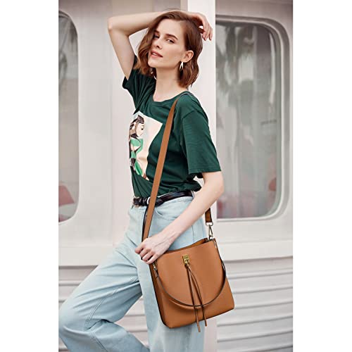 Lotty Tasseled Grained Leather Medium Bucket Bag - Image 9