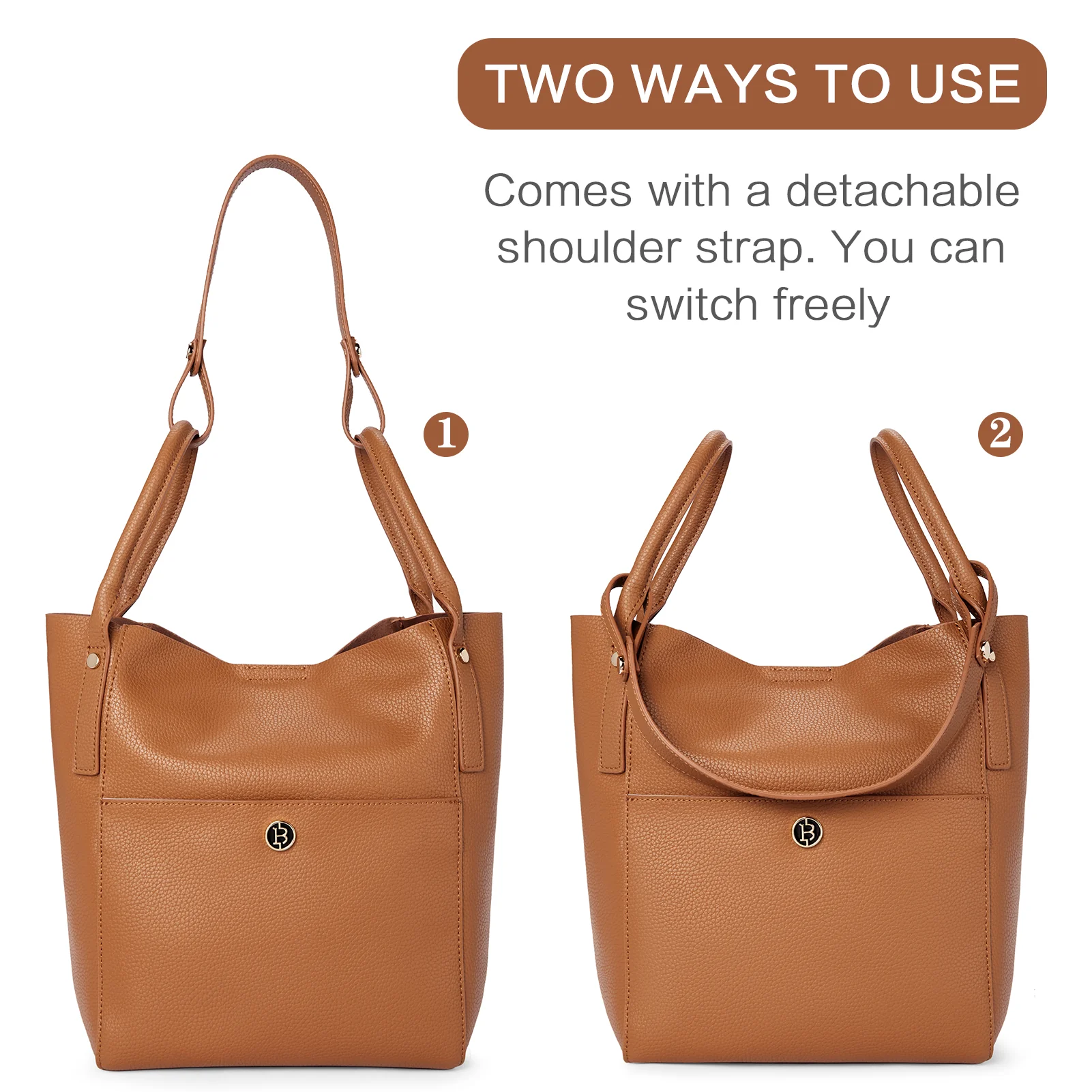 BOSTANTEN Women Handbags Leather Purses Designer Hobo Bucket Tote Bags with Zipper Pouch - Image 14
