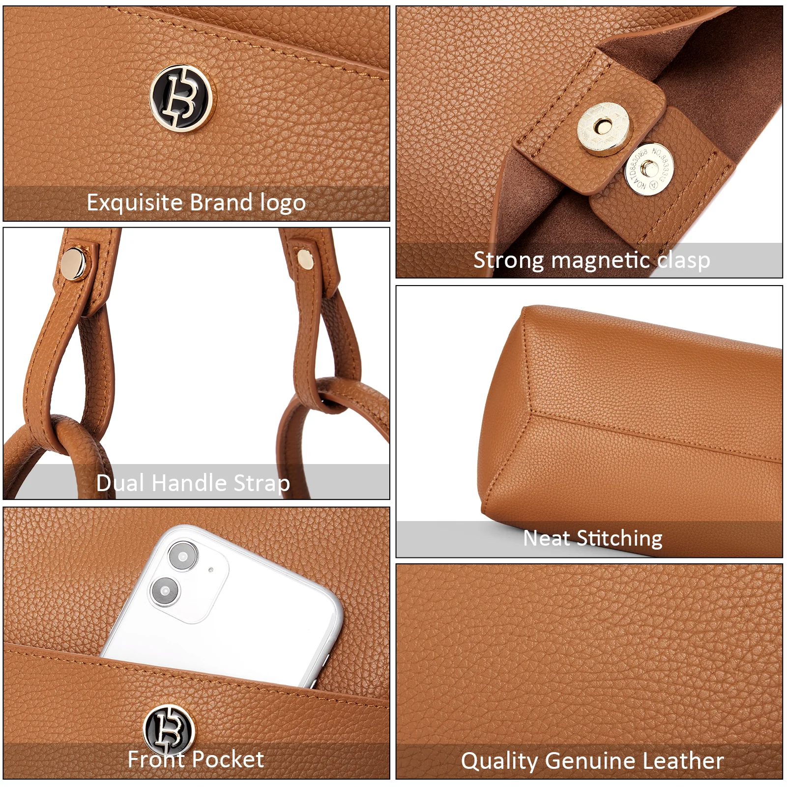 BOSTANTEN Women Handbags Leather Purses Designer Hobo Bucket Tote Bags with Zipper Pouch - Image 18