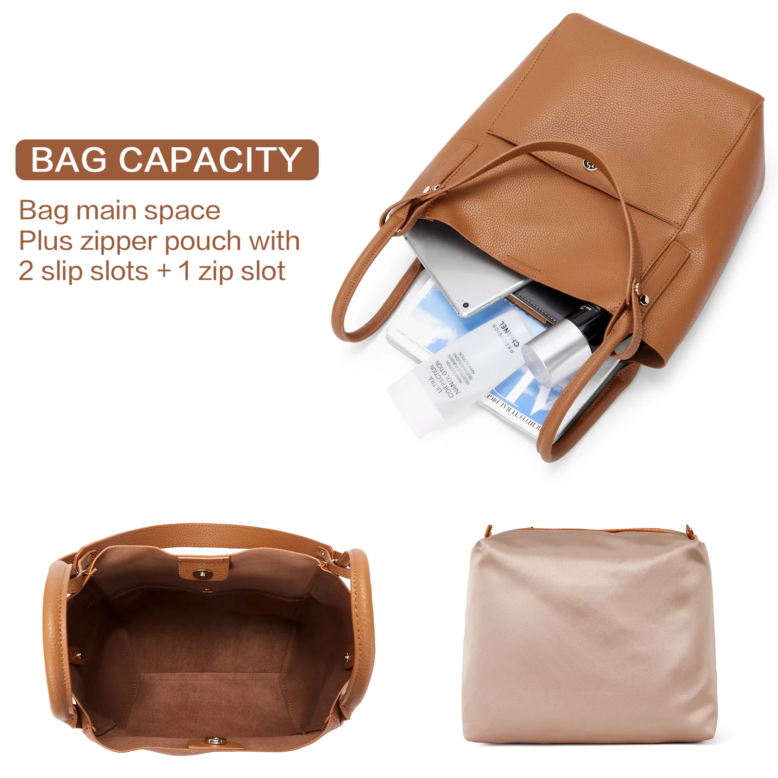 BOSTANTEN Women Handbags Leather Purses Designer Hobo Bucket Tote Bags with Zipper Pouch - Image 19
