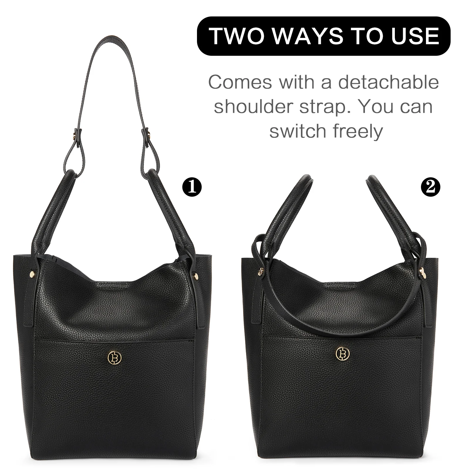 BOSTANTEN Women Handbags Leather Purses Designer Hobo Bucket Tote Bags with Zipper Pouch - Image 4