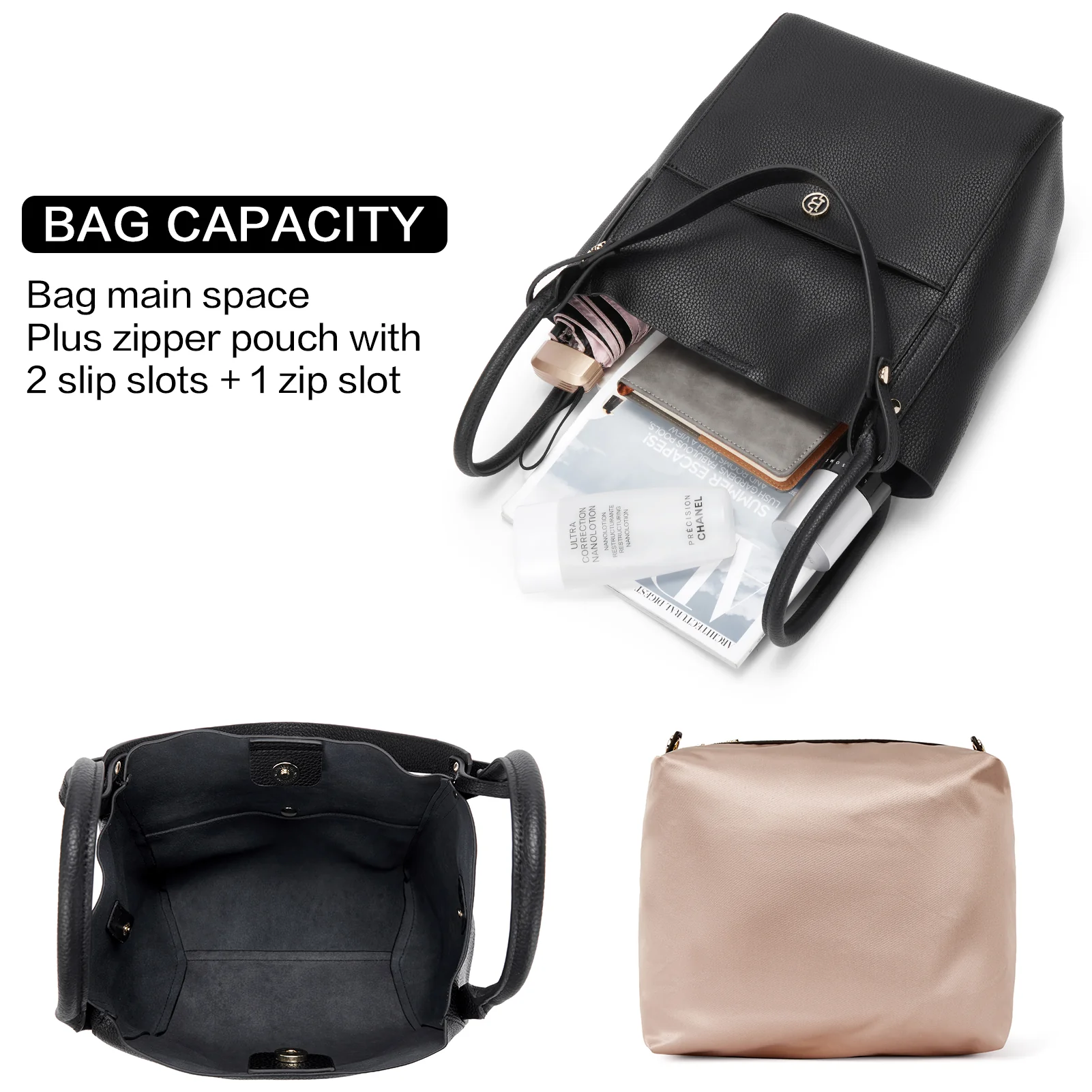 BOSTANTEN Women Handbags Leather Purses Designer Hobo Bucket Tote Bags with Zipper Pouch - Image 9