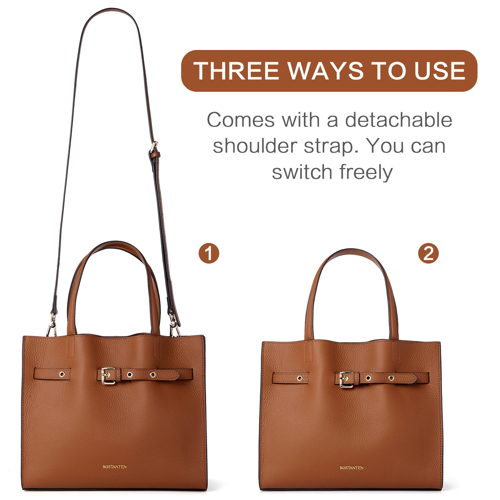 BOSTANTEN Women Handbags Purses Leather Tote Bags Designer Fashion Top Handle Crossbody Bags with Zipper Pouch - Image 11