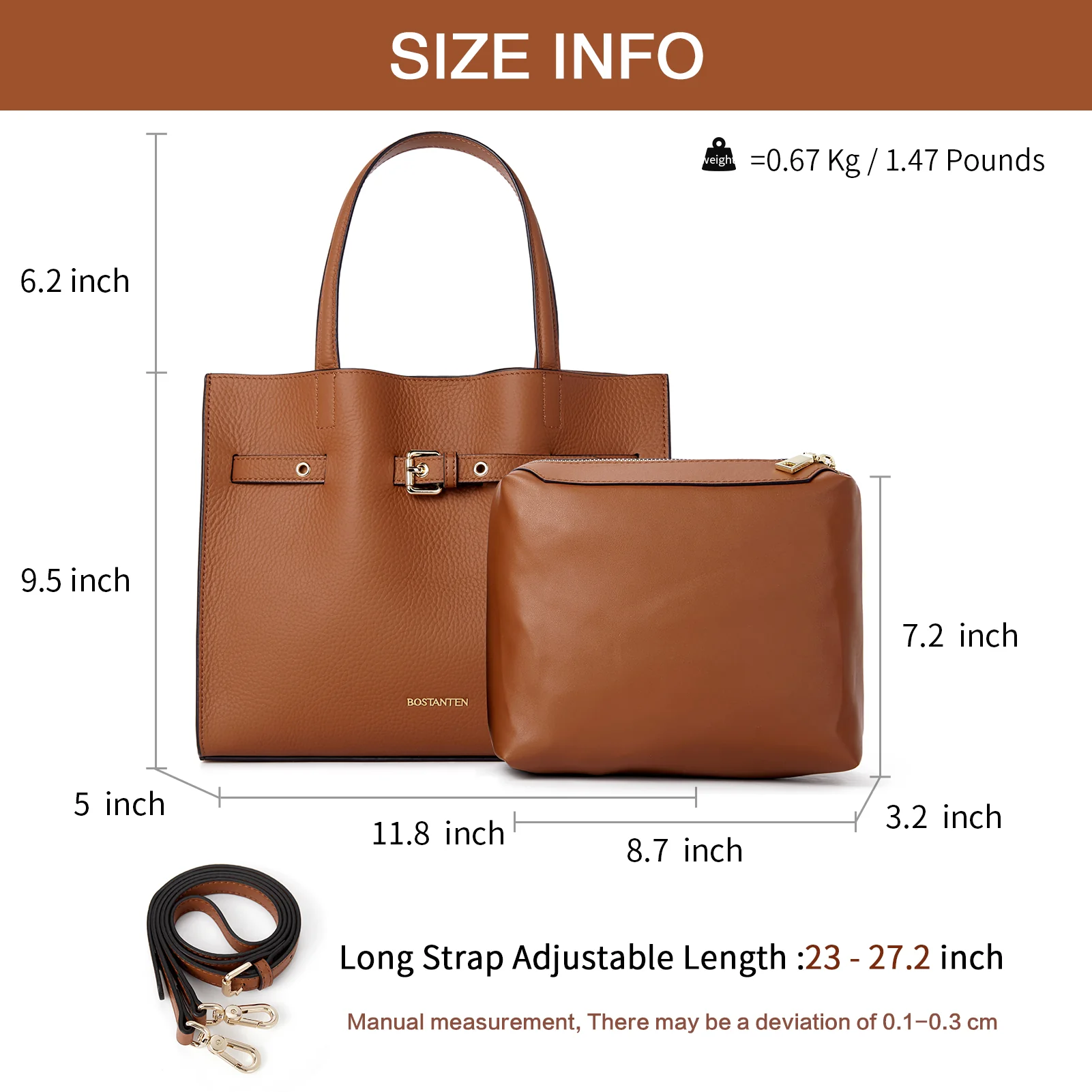 BOSTANTEN Women Handbags Purses Leather Tote Bags Designer Fashion Top Handle Crossbody Bags with Zipper Pouch - Image 14